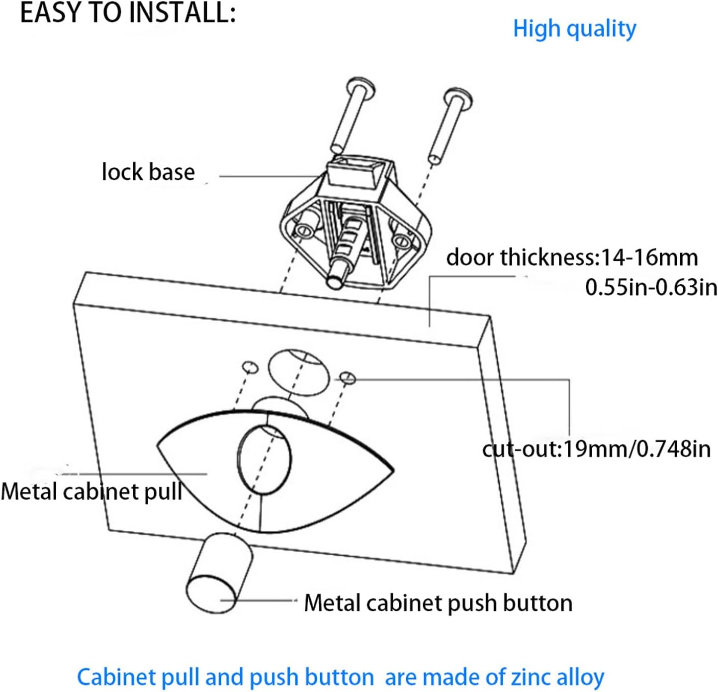 Mtsmart RV Push Button Door Catch Lock for Motorhome Caravan Van Yacht Boat Marine, Half Moon Cabinet Handle Caravan RV Cupboard Drawer Zinc Alloy Push Lock Latch Knob Pull (5, Black)