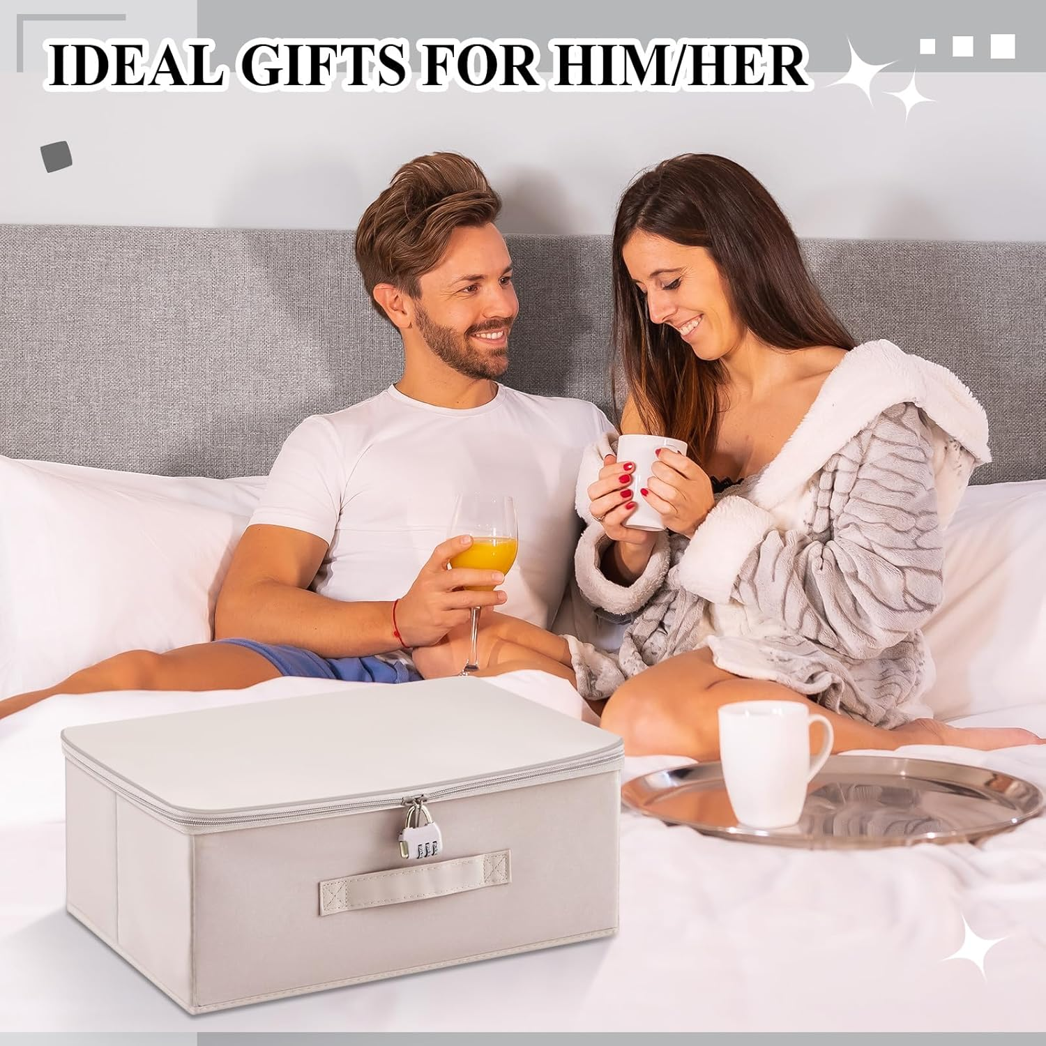 Briwooody Discreet Lockable Toy Bag Storage Organizer Toy Bag Storage Bins Case with Zipper Lid 15 X 10 X 6.3 Inches for Women and Men Clothes Container(Light Purple) - Coffee image number 4