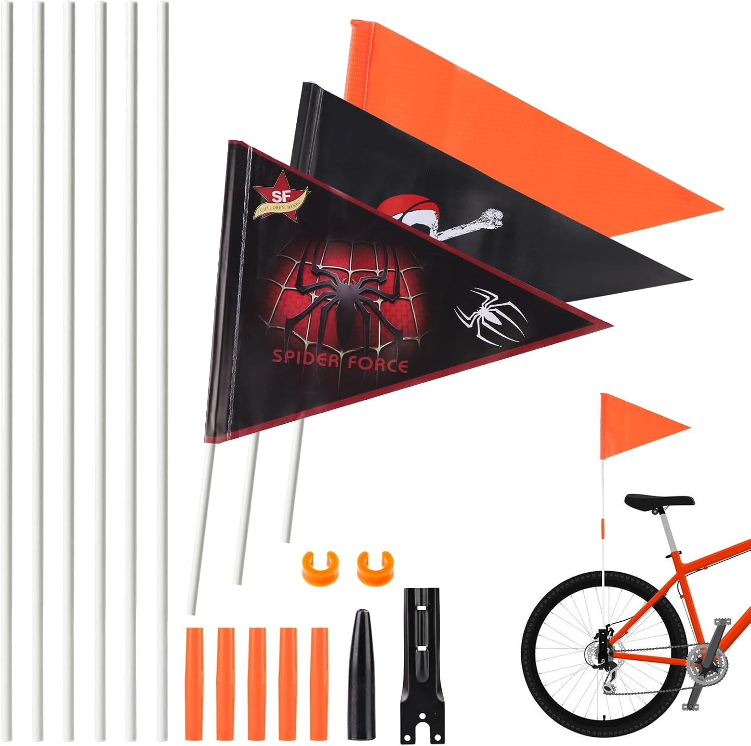 XIHIRCD 3Pcs Bike Flag, Adjustable Bicycle Safety Flag with Pole Black Spider Jolly Roger Stroller Flag Waterproof Warning Flag for Tricycle Go Kart Wheelchair Kayak ATV image number 6