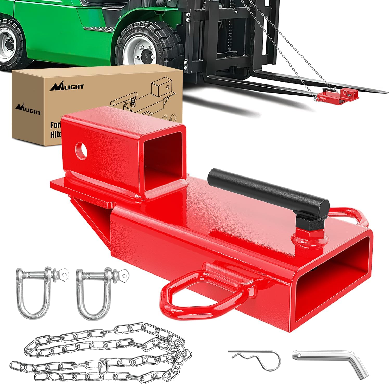 Nilight Forklift Trailer Hitch Attachment Fits 2 Inch Receiver Clamp on Pallet Fork Trailer Towing Adapter with Safety Chain & 5/8&rdquo; Hitch Pin Clip Red image number 5