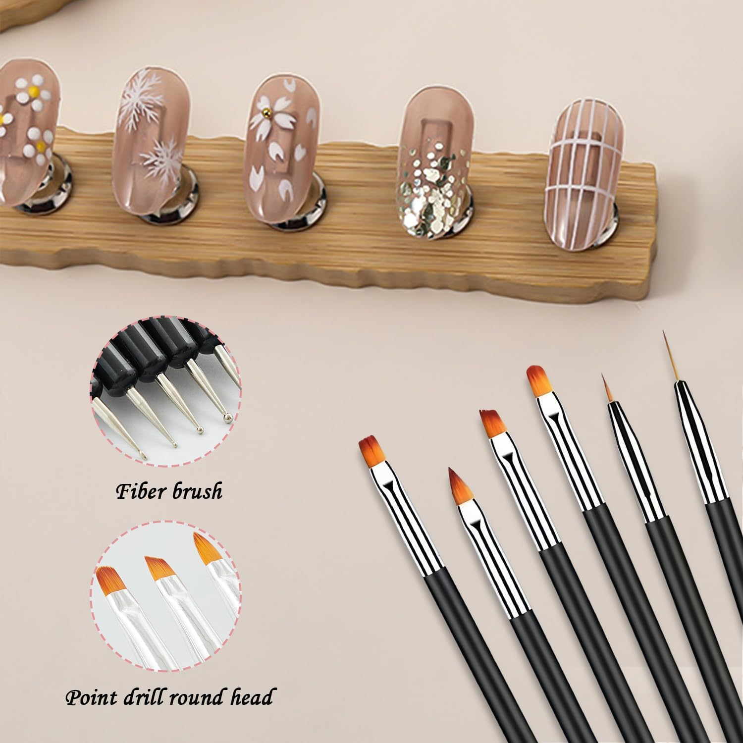 6 Double-Headed Nail Brushes and 15 Nail Pens, Painting Tools for Tip Drills, Carved Detail Brushes, French Nail Extension Brushes, DIY Nail Polish