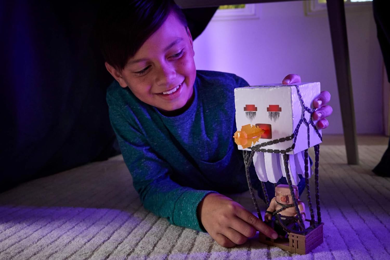 Mattel Minecraft Action Figure Set, Blast Attack Ghast with Lights, Sounds, Launcher & Projectile, plus Piglin Warrior Inspired by the Movie