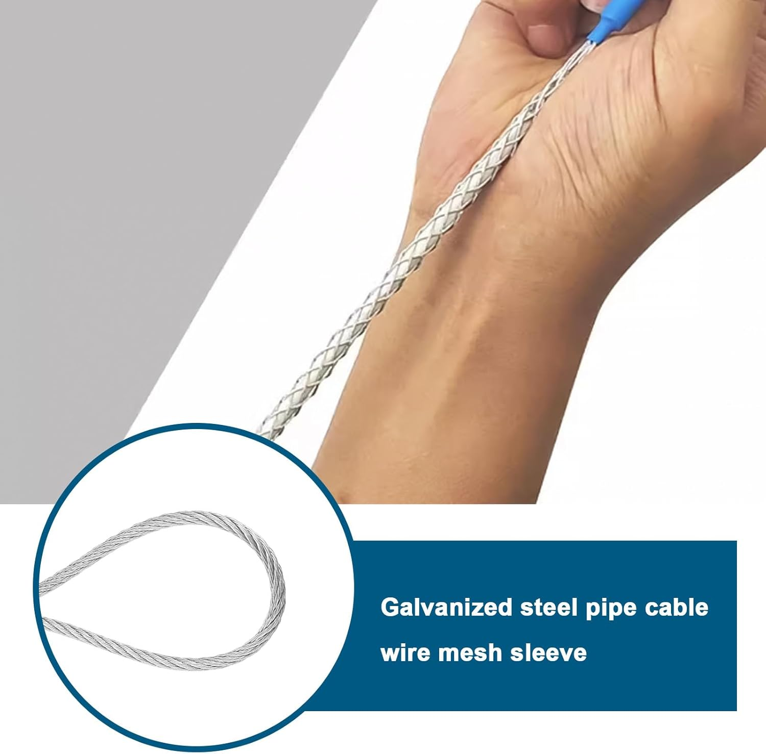 Ecsing Cable Pulling Grip Sock for 4-6Mm Cable Galvanized Stainless Steel Anti-Slip Cable Traction Sleeve Flexible Mesh Rope Cable Sock 22Cm Length Blue image number 2