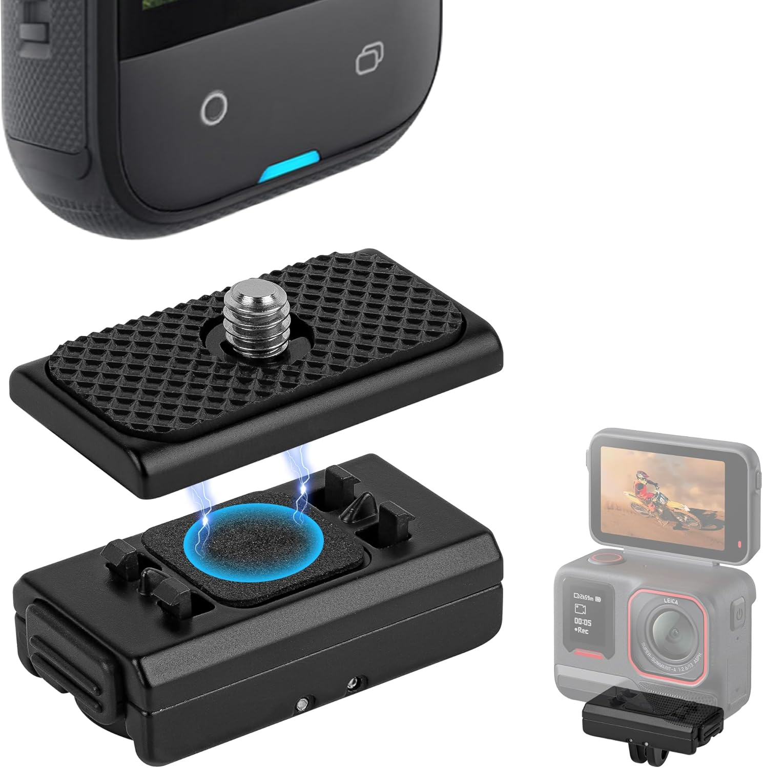 Geekria Magnetic Quick Release Mount Compatible with Insta360 X5, X4 Air, X4, Ace Pro 2, Ace Pro Magnetic Mount Base Accessories, Metal Tripod Adapter for Other 1/4 Thread Devices (Black) image number 3