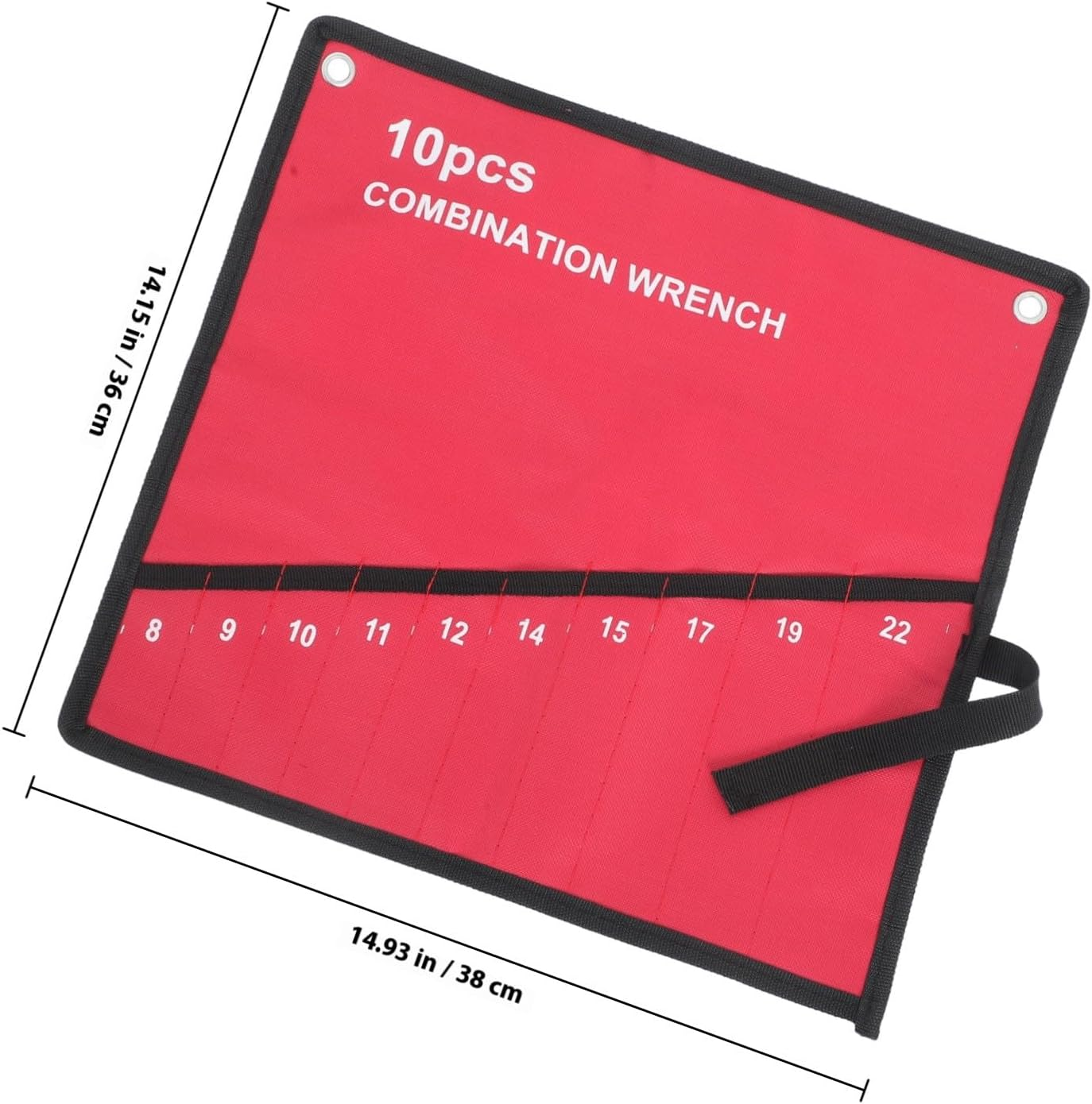 MALUGOGO Canvas Tool Roll Bag with 10 Red Pockets Oxford Cloth Wrench Organizer Pouch for Portable Tool Storage and Spanner Holder for Travel and Workshop Use image number 3