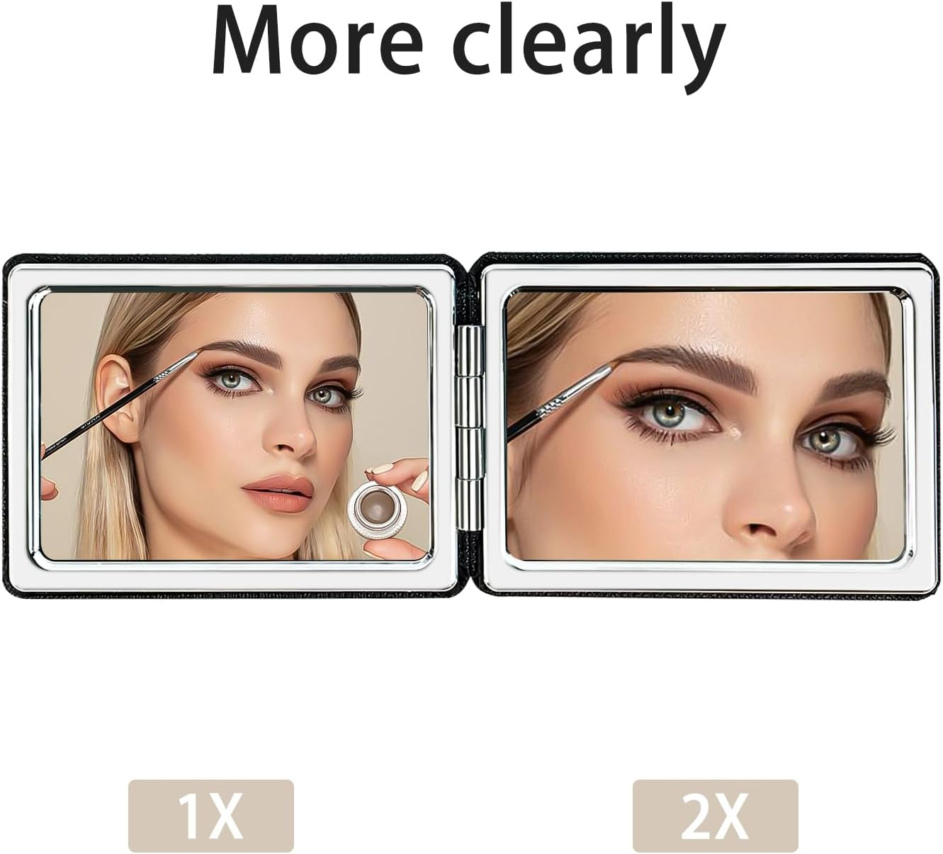 YOLCAR Portable Beauty Mirror with Leather Cover, 1X/2X Two-Sided Makeup Small Pocket Mirror, Portable for Travel and Purses - Black image number 5