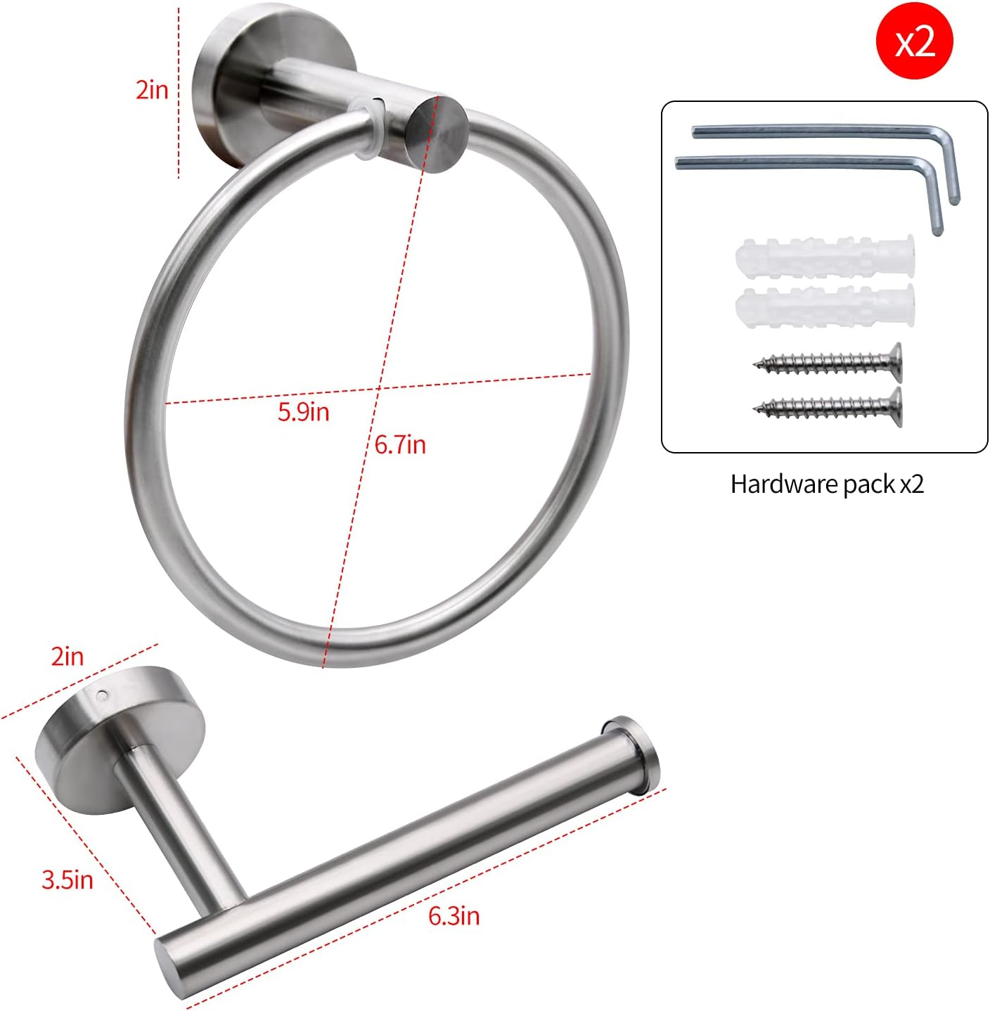 2Pcs Matte Black Toilet Paper Holder and Towel Ring Set, Stainless Steel Hand Towel Holder and Towel Hanger with Hardware Pack - 2Pcs Matte Black image number 2