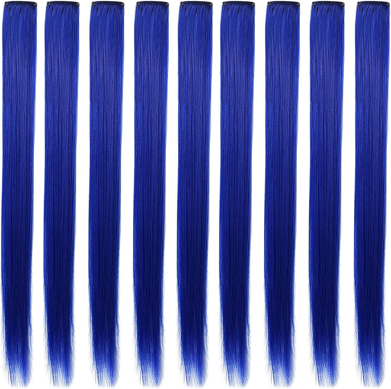 Rhyme 9PCS 21" Colored Clip in Hair Extensions Blue Hair Extensions for Women Girls Hair Clips Party Highlights Hair Accessories (Blue)