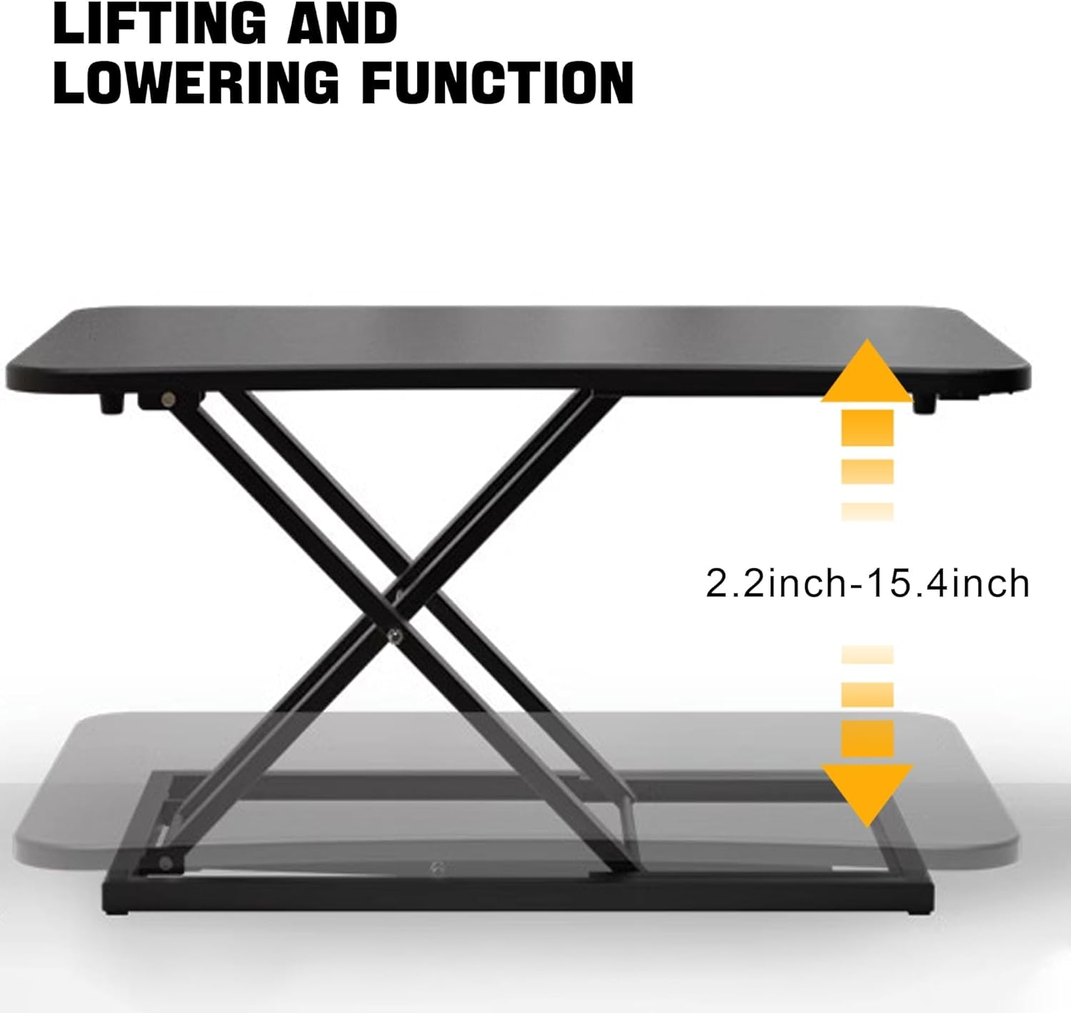 Standing Desk Converter, Pneumatic Height Adjustable Sit Stand up Desk Riser, Desktop Workstation Riser for Home Office Computer Laptop, 73Cm Wide (White) - Black image number 2