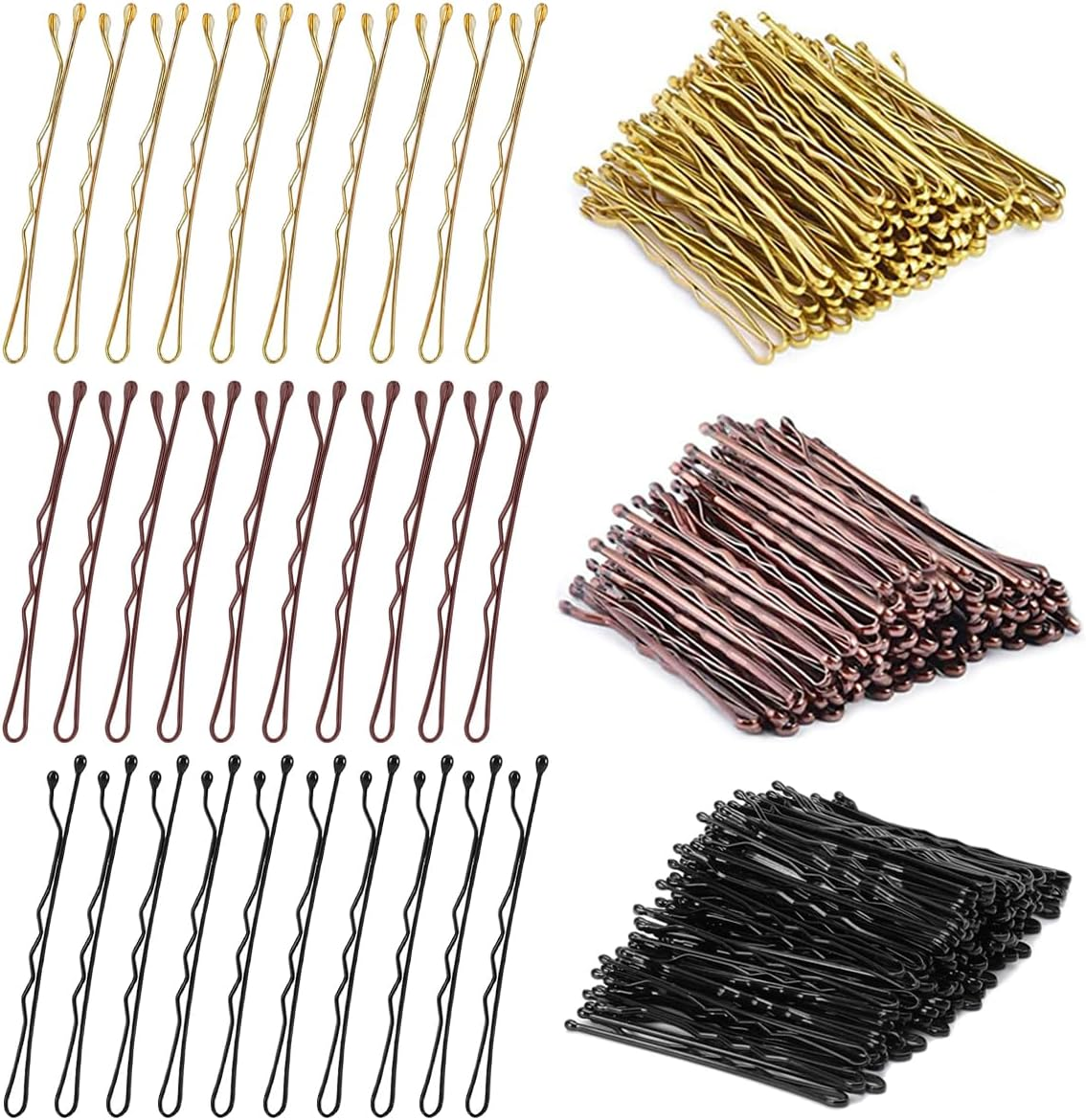 Pack of 300 Mini Hair Clips, Small Hair Clips, 5 Cm Bobby Pins, Hair Clips, Metallic Wave Hair Clips, Women'S Hair Clips for Women, Girls, Children (Brown, Black, Gold) image number 3
