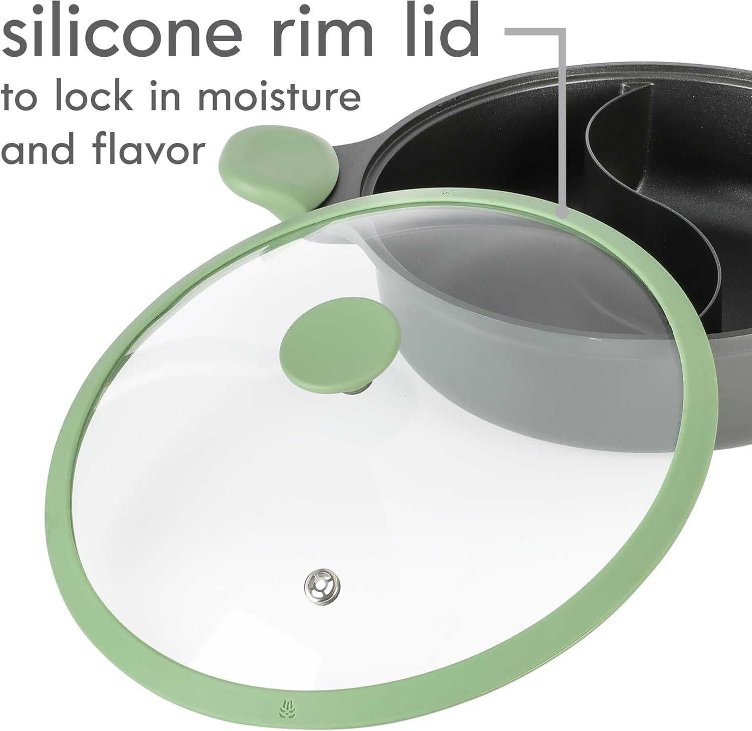 Kenmore Theodore 6.5 QT Cast Aluminum Everyday Pan Hot Pot W/Dividers, Nonstick Interior, and Lid