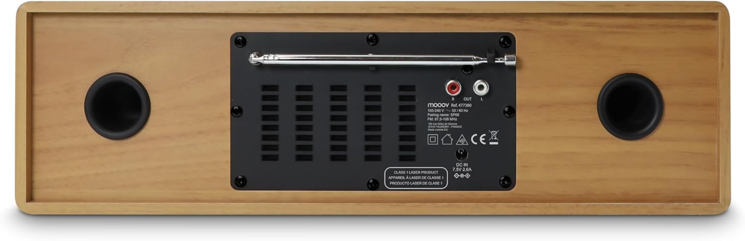 MOOOV 477380 Wireless Micro Hi-Fi System Wood Effect CD Player FM Radio with Remote Control image number 3