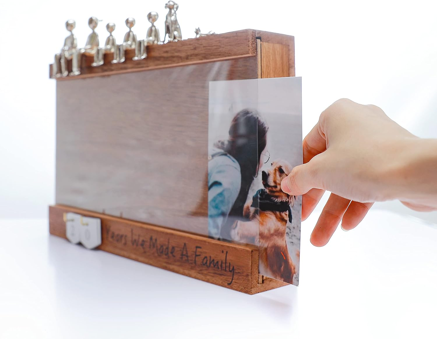 Personalized Romantic Wedding and Anniversary Keepsake Box with Family Statue - Wooden Memory Picture Box for Cherished Keepsakes and Ticket Storage - Elegant Couple Gift image number 2