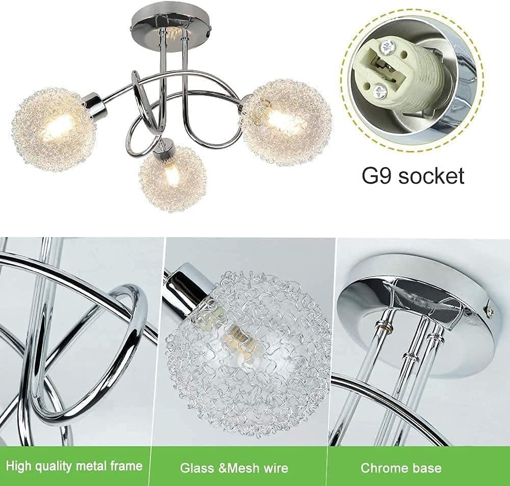 Depuley Modern 3-Light Semi Flush Mount Ceiling Light Fixture, Contemporary Globe Ceiling Lamp with Glass Shade, Elegant Chandelier for Bedroom, Kitchen, Hallway, Dining Room Lighting, G9 Base image number 5