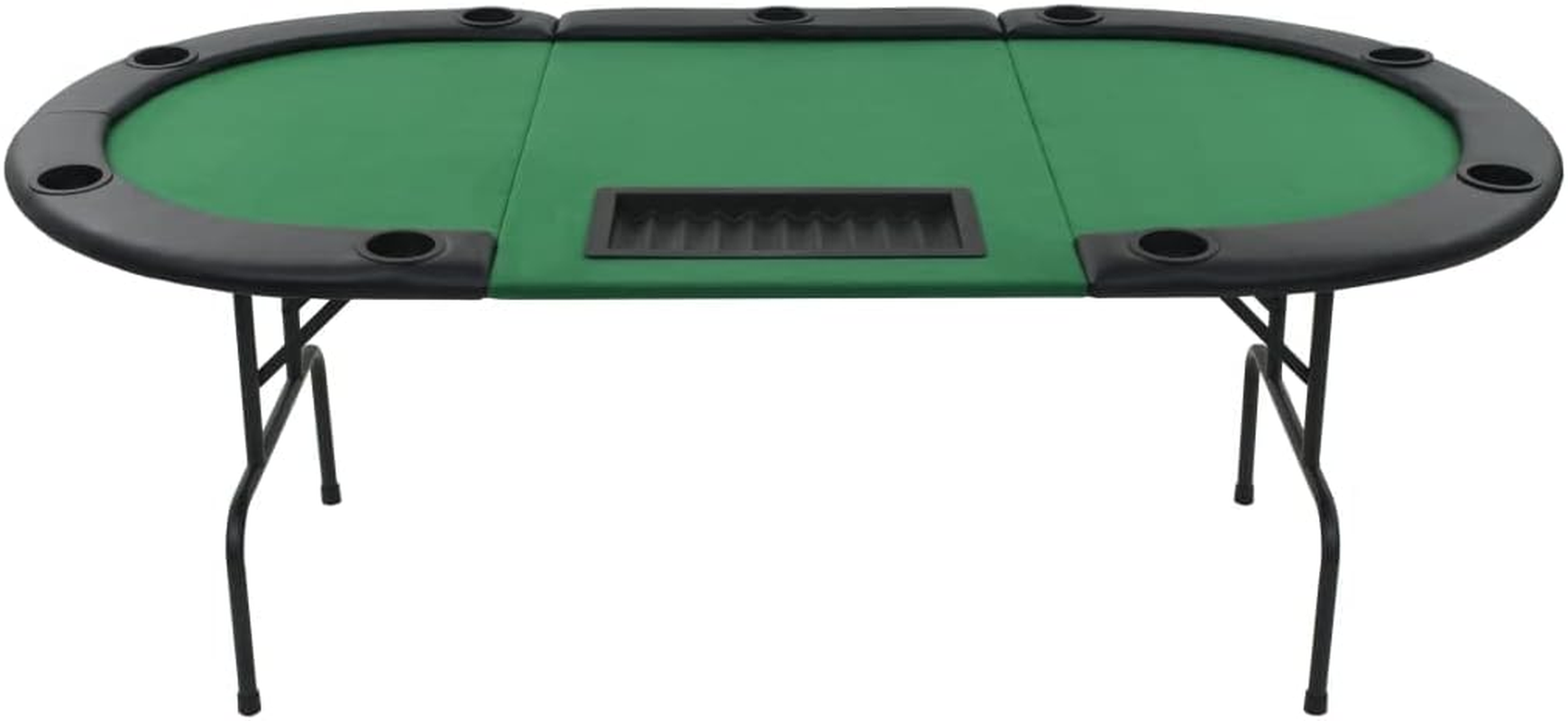 Vidaxl Folding Poker Table - Green Oval Game Table - Suitable for 9 Players - Polyester Upholstery & Artificial Leather Armrests - MDF and Steel image number 2
