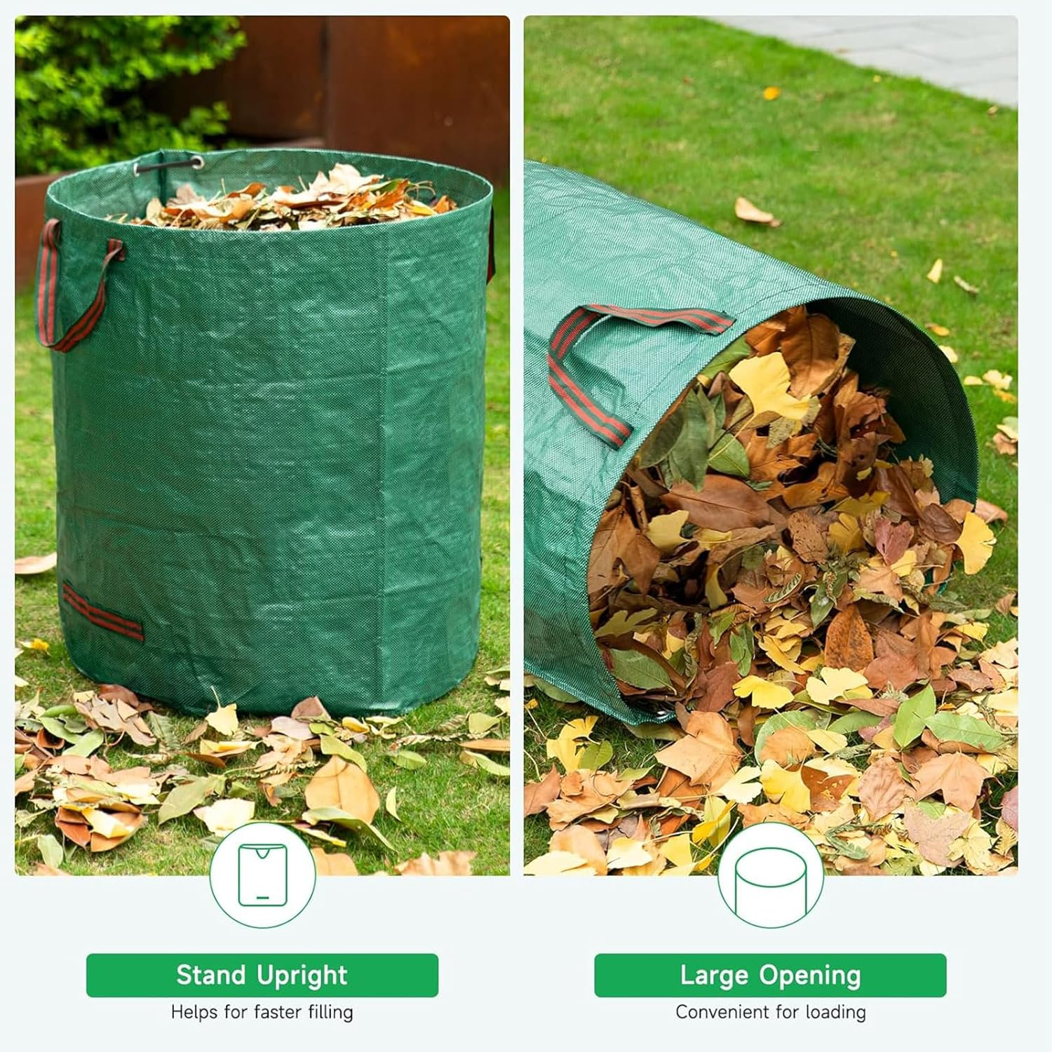 72 Gallons Reusable Yard Waste Bags with Lid Extra Large Lawn Leaf Bags Heavy Duty with Handles Garden Waste Bags Container for Clean up Outdoor Debris Leaves Grass Clippings (3PCS) image number 4