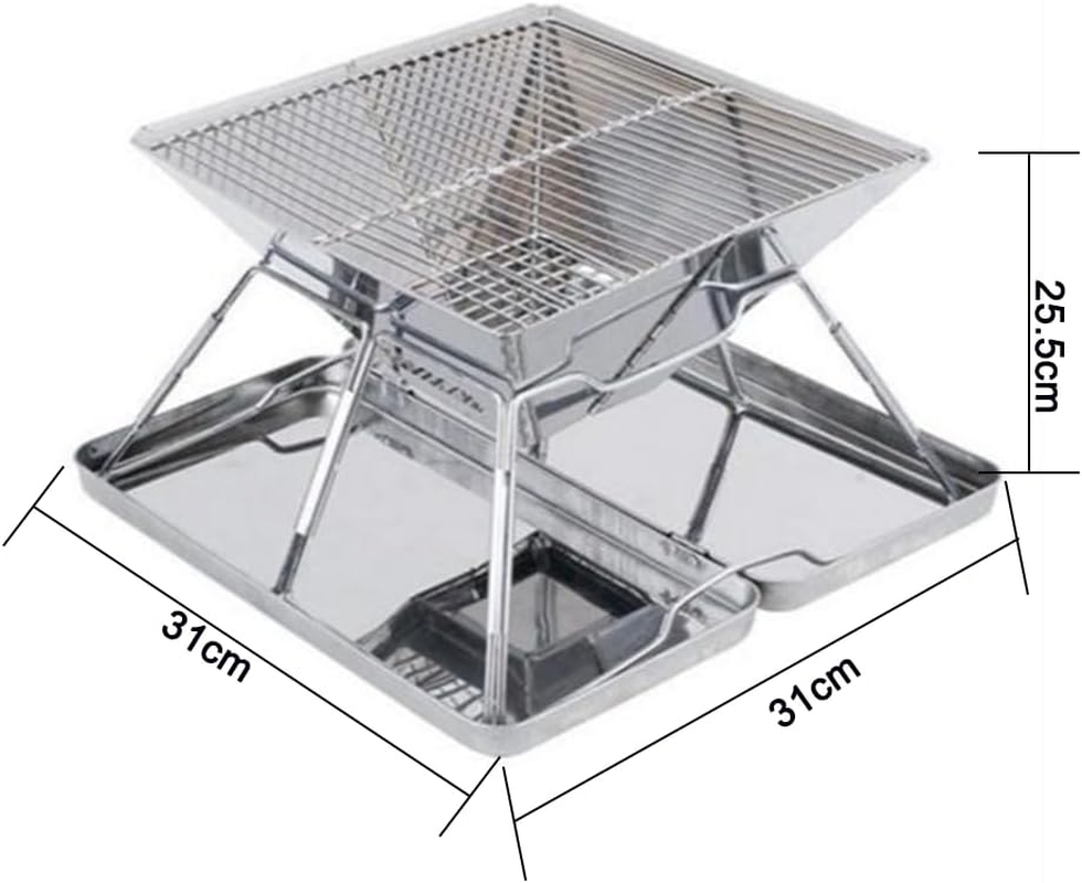 Portable Camping Fire Pit, Folding Charcoal BBQ Grill with Carrying Bag, Foldable Barbecue Firepit, Stainless Steel Burning Charcoal Fire Pit, Collapsible Camping Pits Grill for Barbeque image number 4