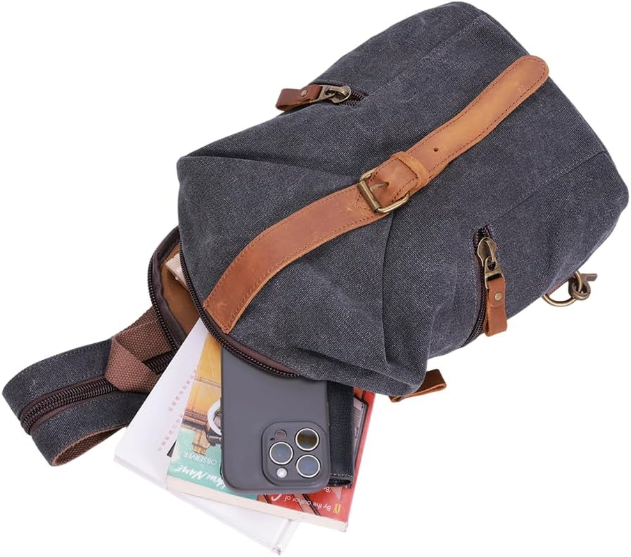 Black Canvas Leather Multi-Function Gear - Crossbody Backpack/Shoulder Casual Daypack/Rucksack for Cycling Hiking Travel | Water-Resistant | 35X27X12Cm Unisex image number 1