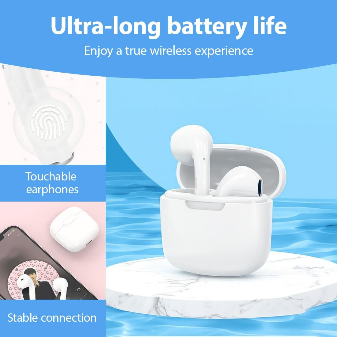 Tomedeks Earphones Bluetooth Headphones In-Ear Headphones with HD Microphone Wireless Bluetooth Stereo Sound Wireless Earbuds Waterproof image number 3