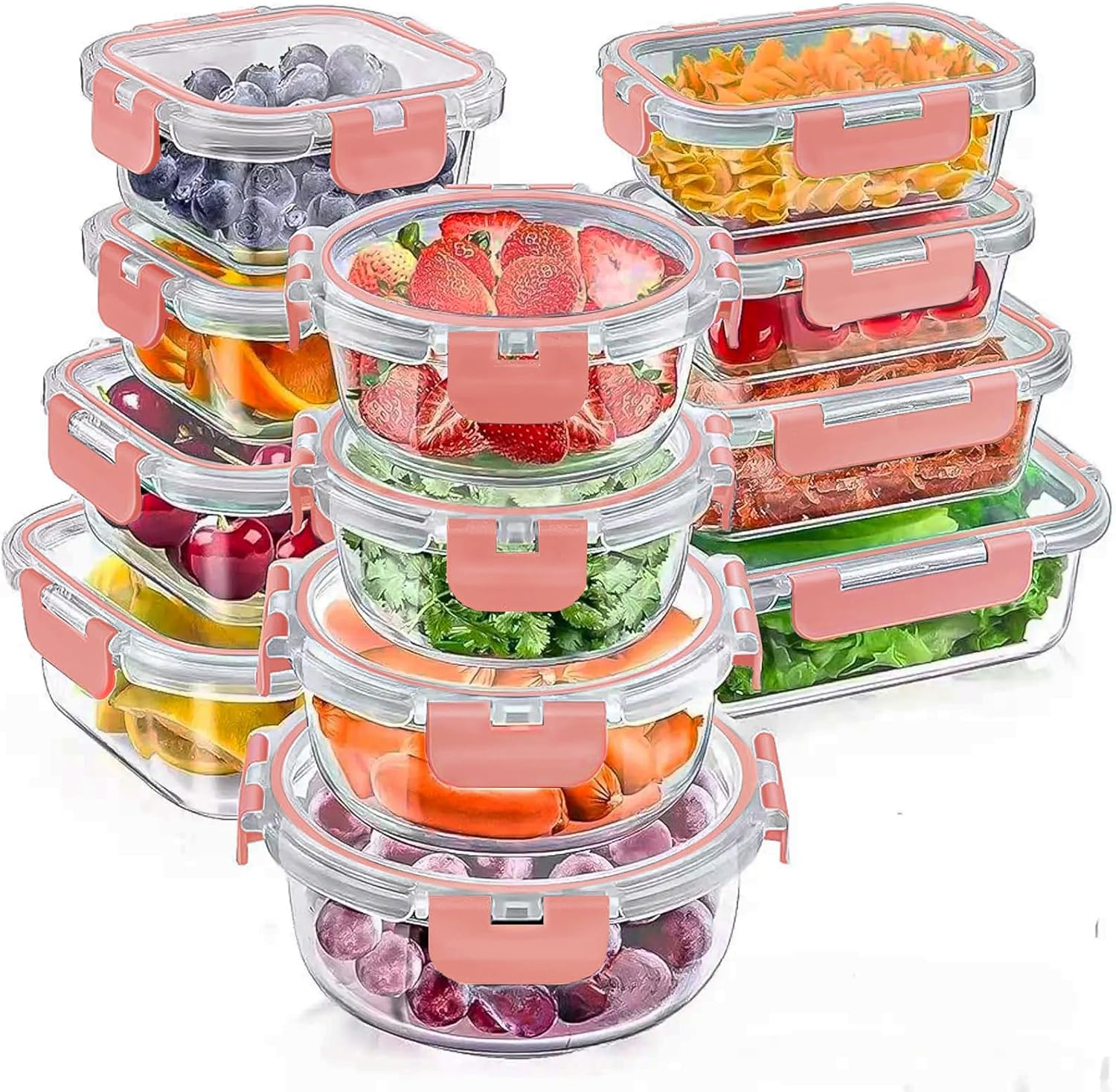 Stusgo 15 Pack Glass Food Storage Containers with Lids, Airtight Leak Glass Meal Prep Glass Containers, 3 Size Lunch Glass Containers, BPA Free，Reusable for Kitchen Organization (15 Pcs Black)