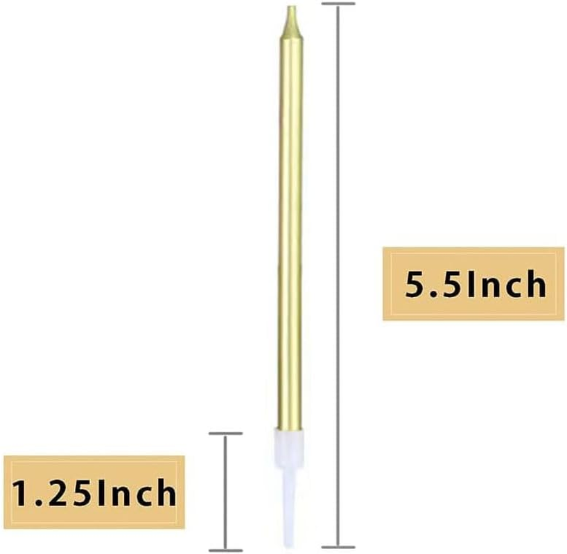 5.5Inch Birthday Party Long Cake Candles Metallic Birthday Candles in Holders for for Wedding Anniversary Graduation Retirement Party Decors (12PCS) image number 1