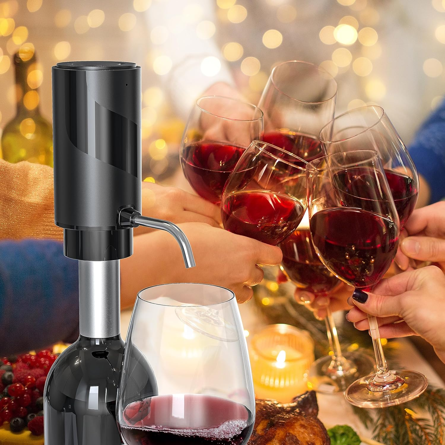 Wine Electric Wine Aerator, Portable Wine Dispenser Pump, Automatic Wine Pourer, Instant Wine Decanter, One-Touch Wine Oxidizer with Retractable Tube, for Women&Men Wine Lovers (Black) image number 4