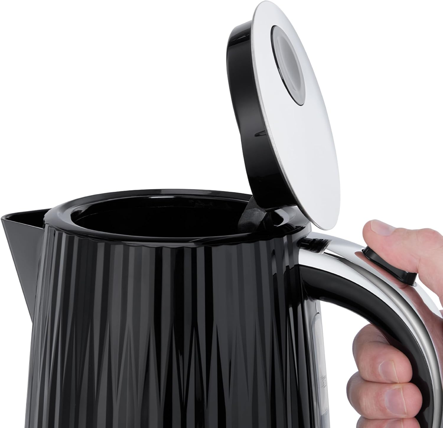 Russell Hobbs Eden Kettle, RHK2736BLK, Textured Design, Push to Open Lid, 360&deg; Base & Cord Storage, Water Window with Gauge, 1.7L Capacity, Black image number 3