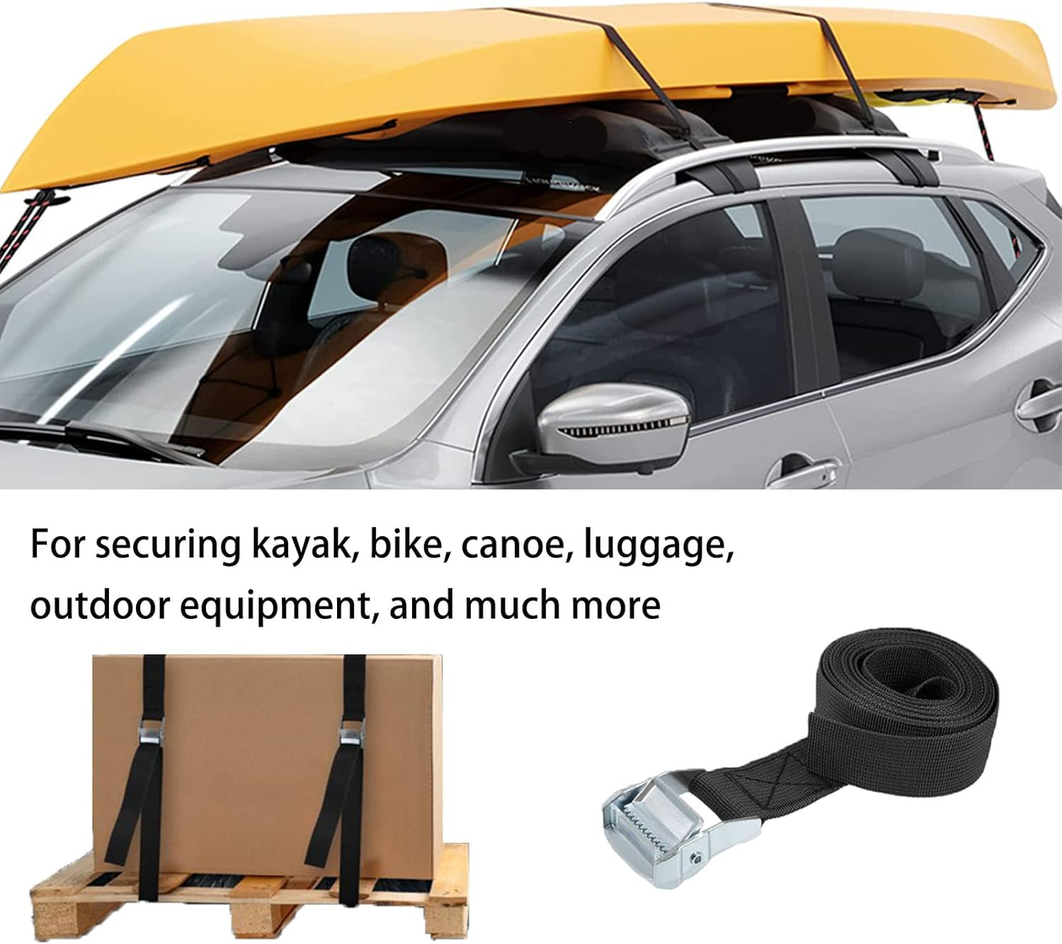 Tie down Straps 6.5Ft, Fifod Lashing Strap with Adjustable Zinc Alloy Cam Buckle, Heavy Duty Black Securing Straps, 4 Pack (6.5Ft X 1 Inch) image number 5