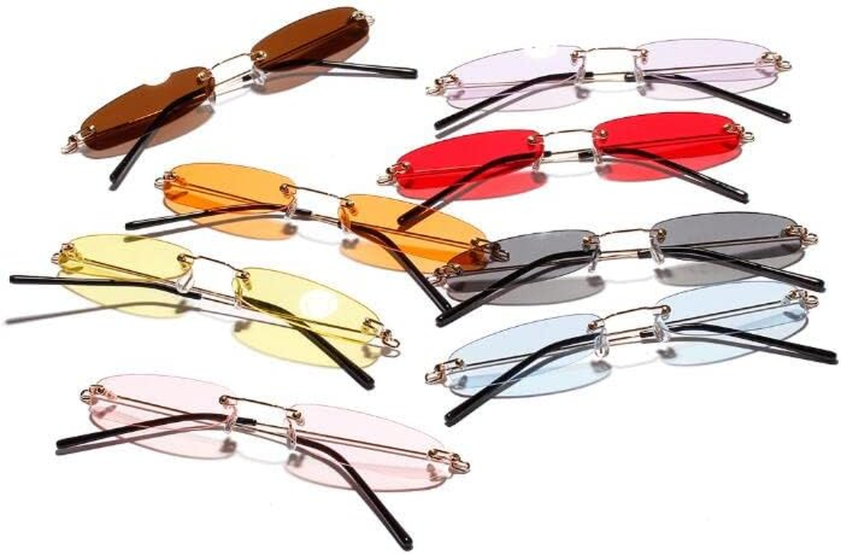 Retro Narrow Small Sunglasses Clear Colored Lens Fashion Rimless Rectangle Sunglasses image number 3