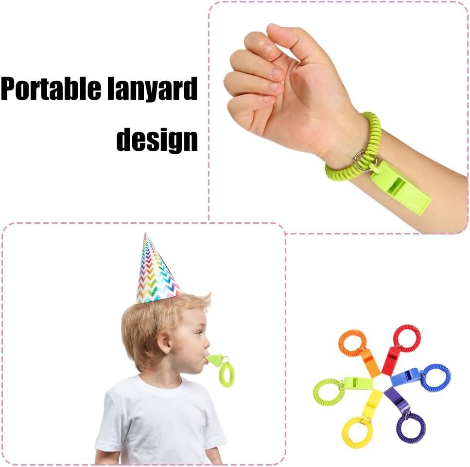 6 Pcs Loud Plastic Sports Whistles with Stretchable Coil Wrist Keychain Ring - Ideal for Coaches, Referees, Lifeguards, and Emergency Use in 6 Vibrant Colors image number 4