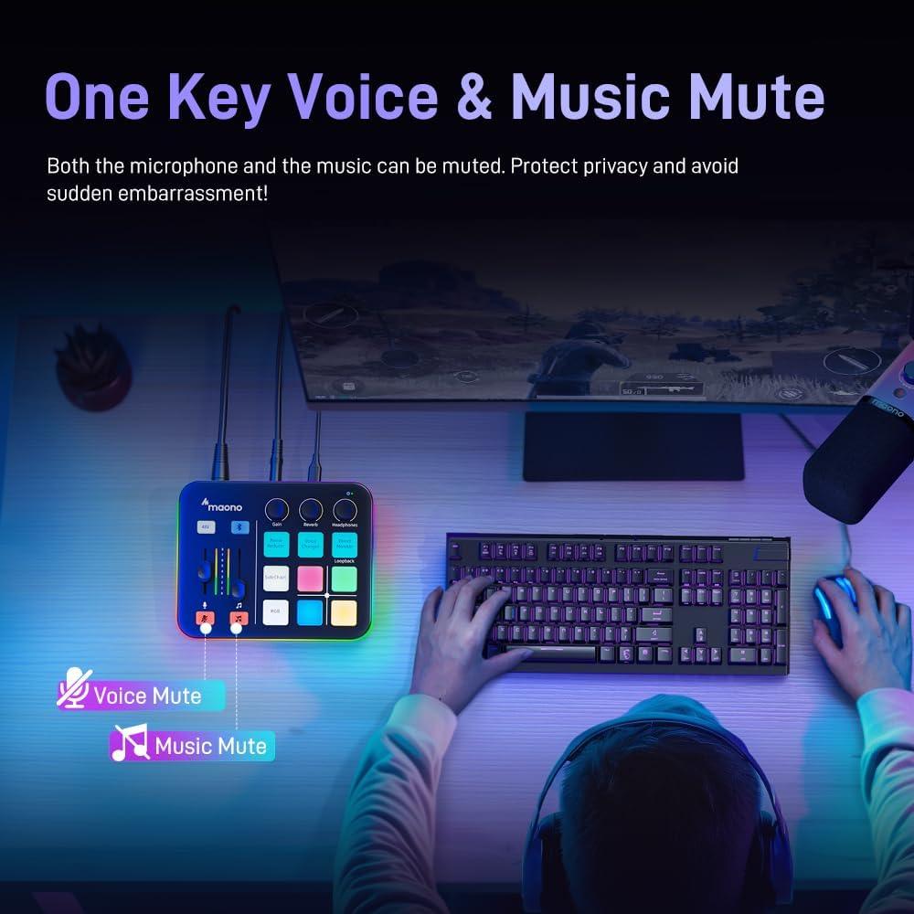 MAONO Gaming Audio Mixer, Audio Interface with Pro-Preamp, RGB, Bluetooth, 48V Phantom Power for Live Streaming, Podcasting, Content Create, Gaming Maonocaster G1 NEO (BLACK)