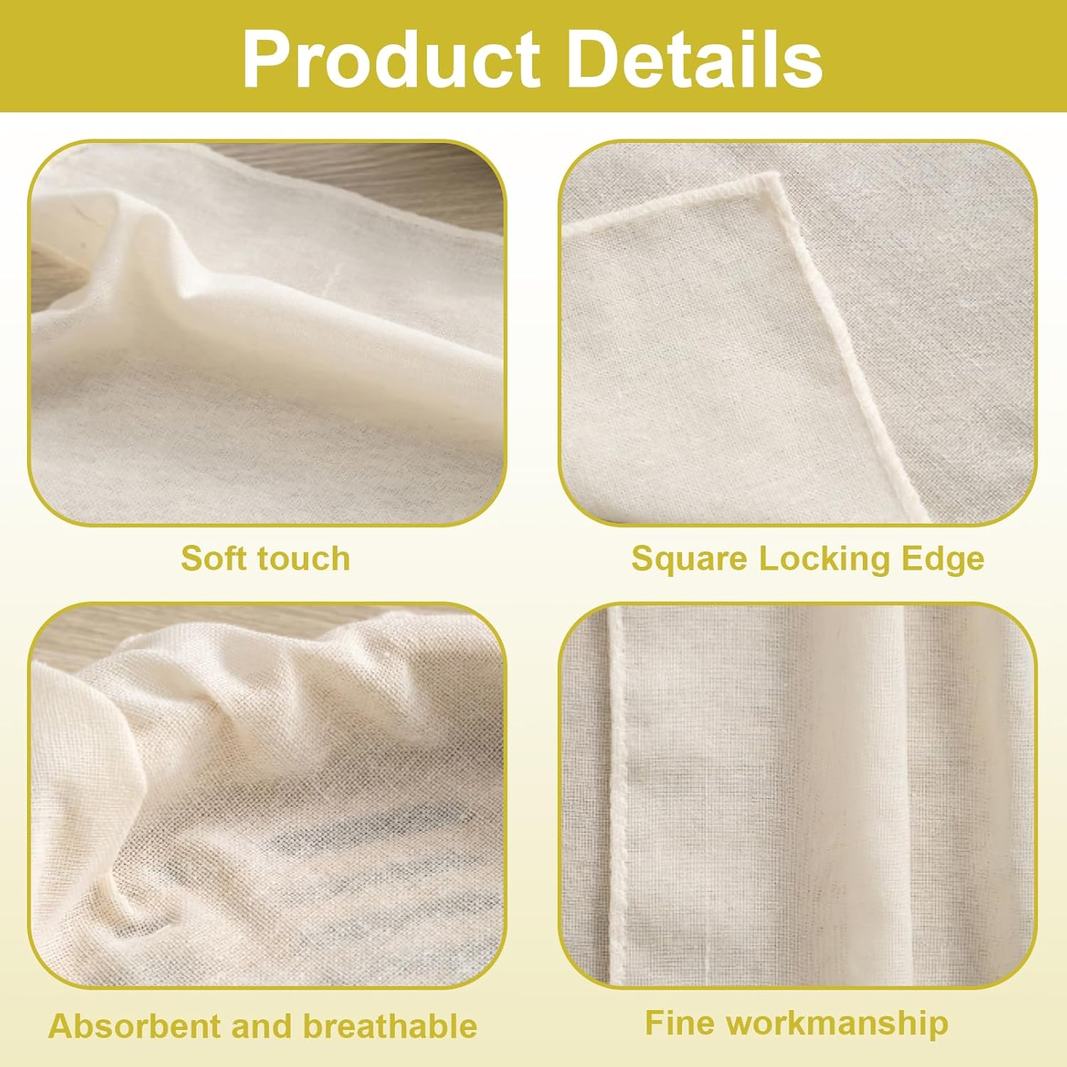 4 Pcs Reusable Cheesecloth for Straining, Pure Cotton Muslin Cloths Grade 90 Lint-Free Unbleached 50 X 50Cm, Fit for Cheese Cooking Baking Filtering Steaming Nut Milk Strain image number 3
