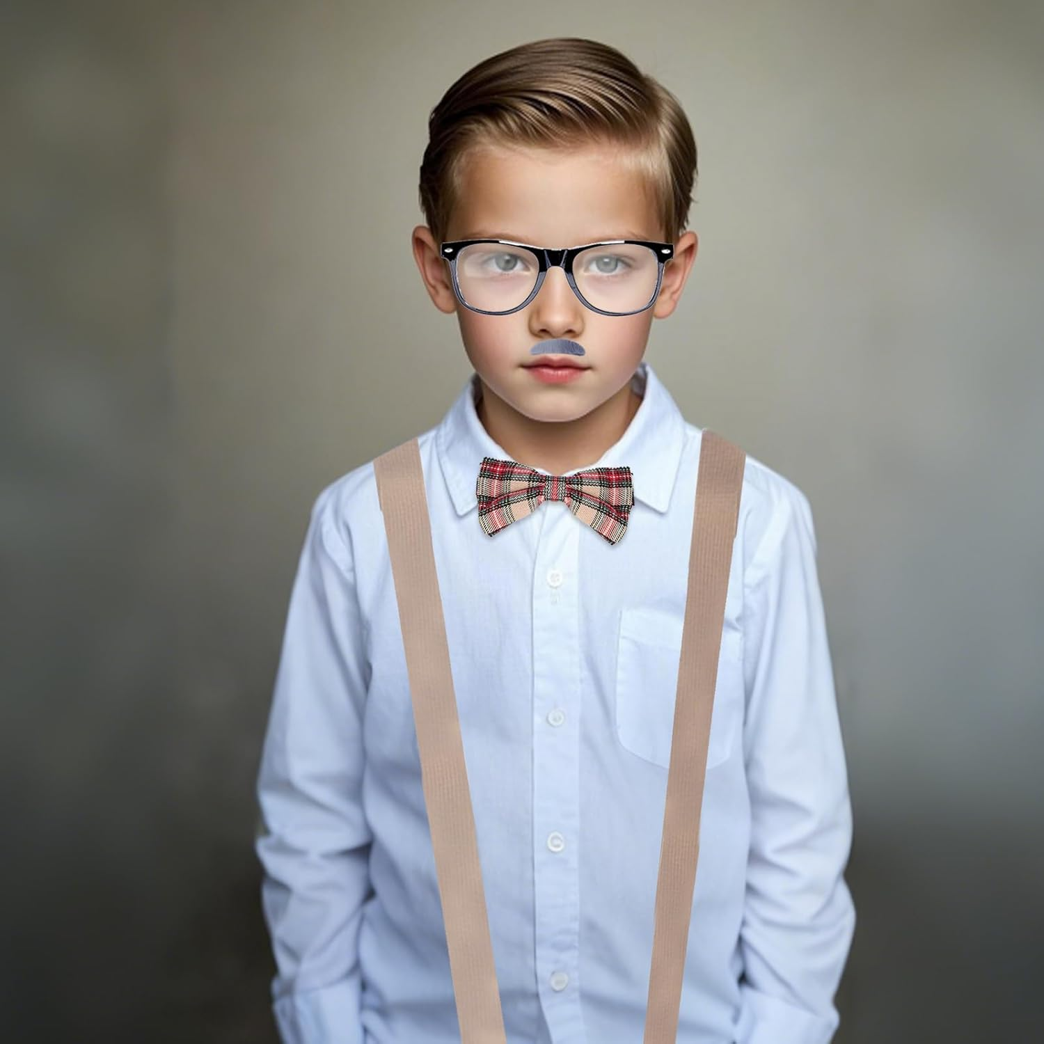 Kids Old Man Costume Set Grandpa Dress up Accessories Kit Glasses Suspenders Bow Tie Mustache Eyebrows Men