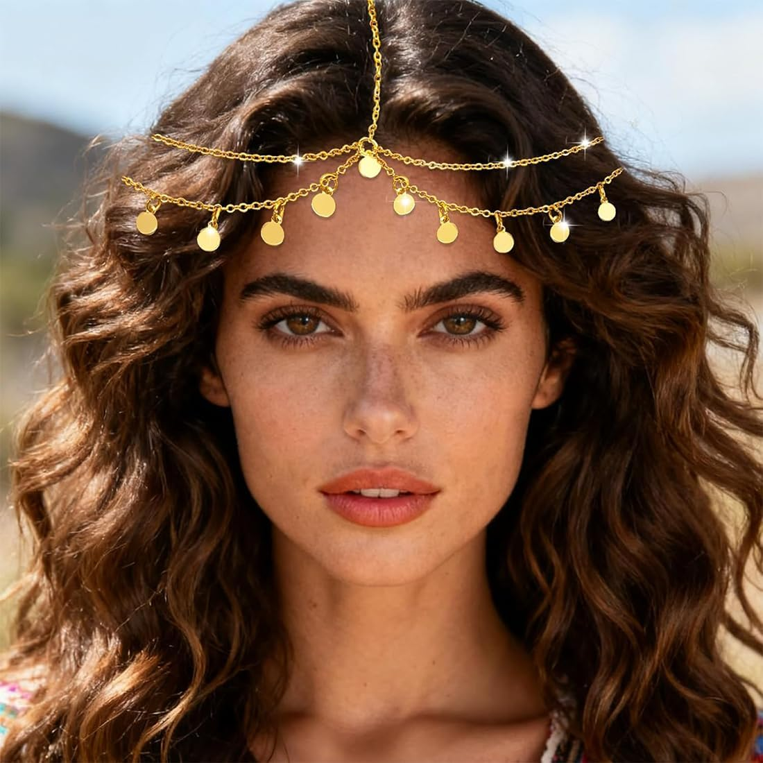 ZORVYN Gold Head Chain for Women Fortune Teller Costume Accessories Headdress for Carnival Fancy Dress Halloween Belly Dance Oriental image number 2