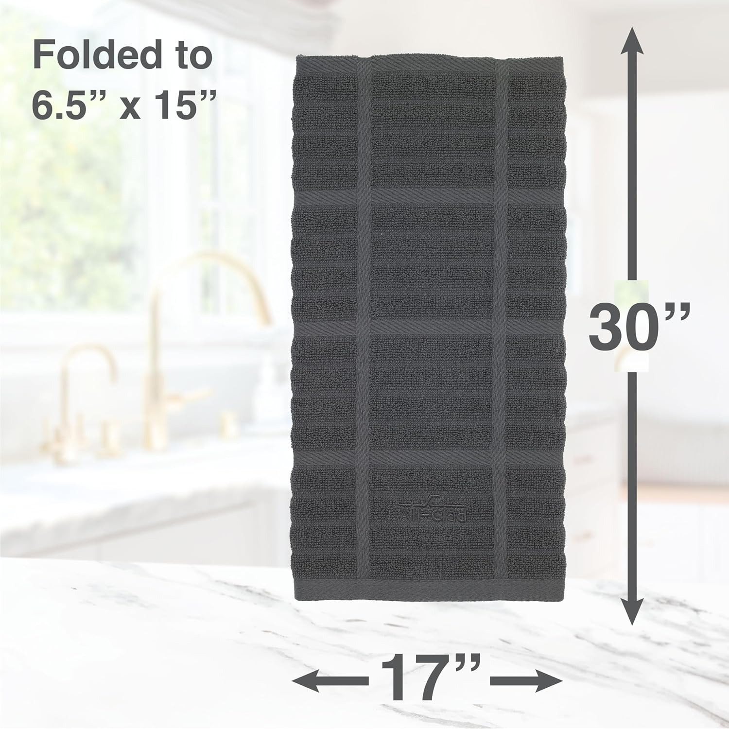 All-Clad Textiles 100-Percent Combed Terry Loop Cotton Kitchen Towel, Oversized, Highly Absorbent and Anti-Microbial, 17-Inch by 30-Inch, Solid, Pewter Grey Solid Pewter image number 2