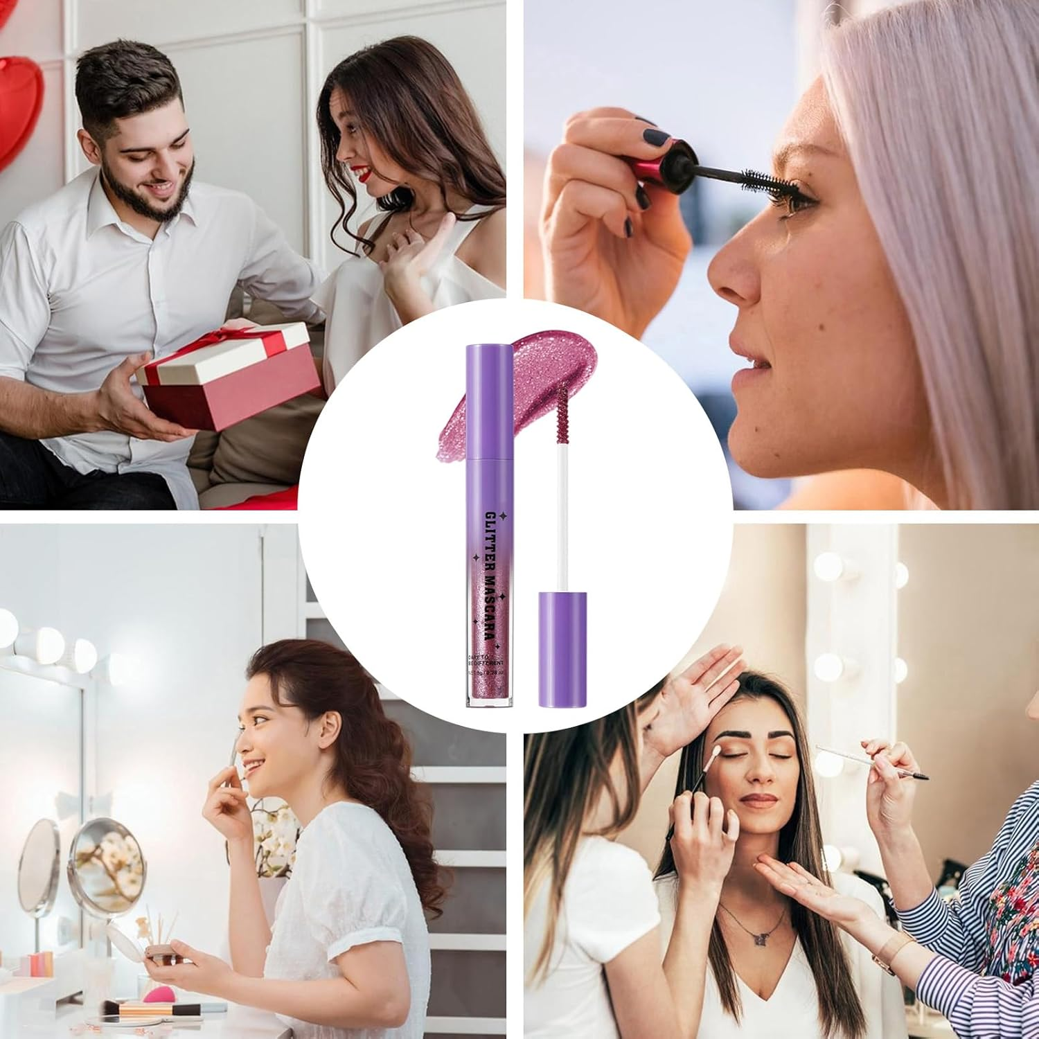 Glitter Mascara for Women | Waterproof Mascara | Waterproof Lengthening Curling Smudge-Proof Eyelash Makeup for Women Wedding Date Travel Party Night-Out