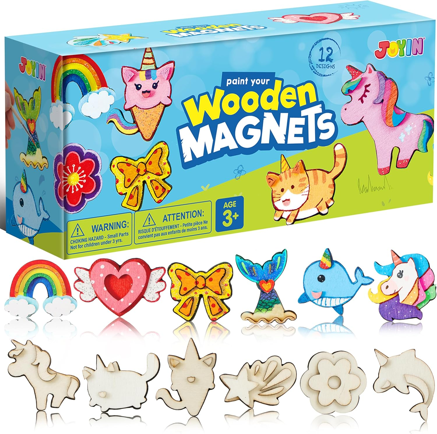 JOYIN 12 Pcs Fantasy Wooden Magnets, Kids Unicorn Painting Craft, Spring and Rainy Day Activities School Art Projects, Toys for Kids Aged 3+ Birthday Easter