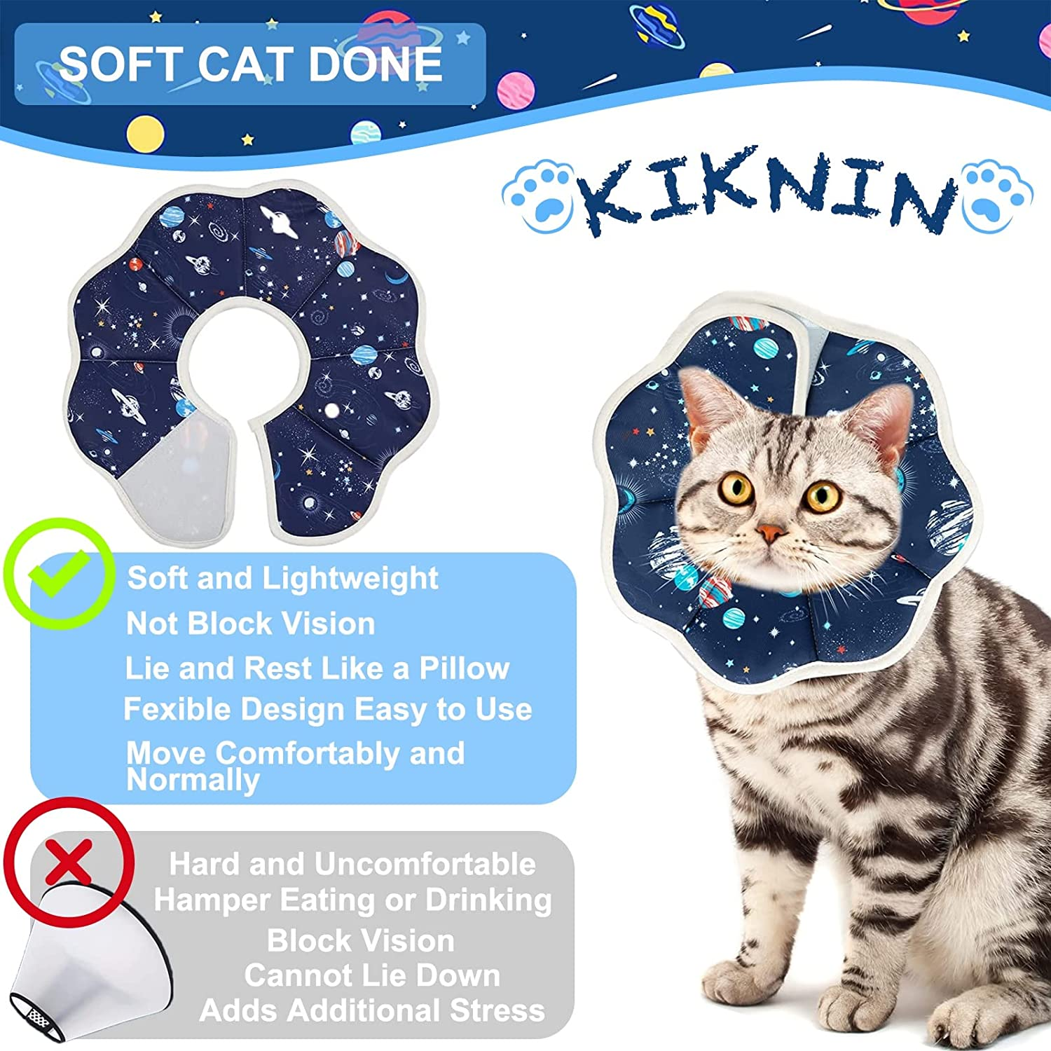 KIKNIN Cat Cone Soft Cat Recovery Collar, Protective Adjustable Pet Cone for after Surgery, Waterproof Comfortable Lightweight Elizabethan Collar for Kitten, Prevent from Licking Wounds(S) image number 2