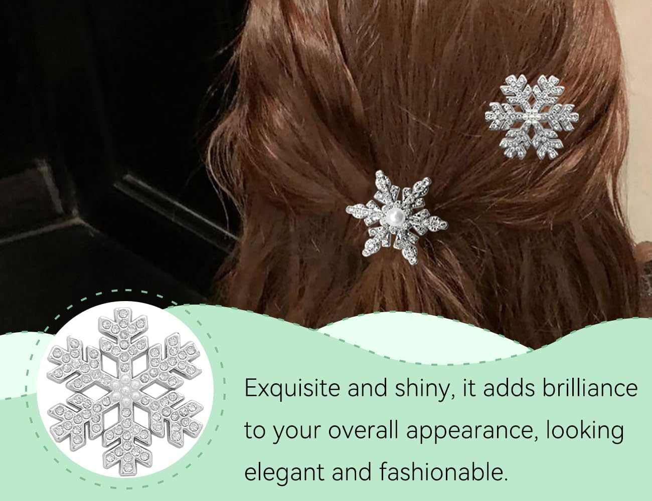 AOYEGIC Pack of 12 Snowflake Hair Clips, Side Hair Accessories, Winter Headpiece with Pearls and Glitter Rhinestones, Used for Women, Girls, Bride, Anniversary Party (Silver) image number 5