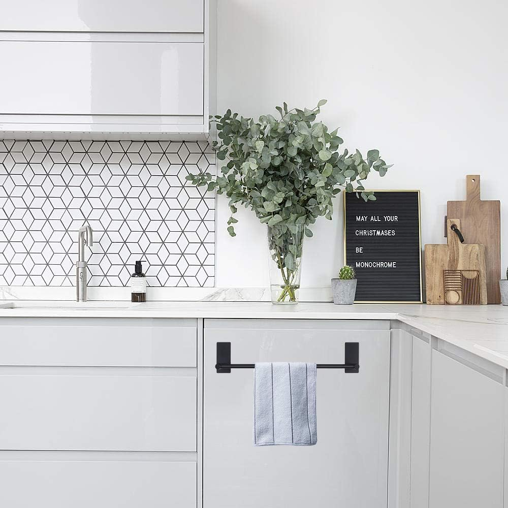 Nearmoon Self Adhesive Bathroom Towel Bar- Stainless Steel Bath Wall Shelf Rack Hanging Towel Stick on Sticky Hanger Contemporary Style, NO Drilling (Matte Black Finish, 16-Inch Towel Rack) image number 2