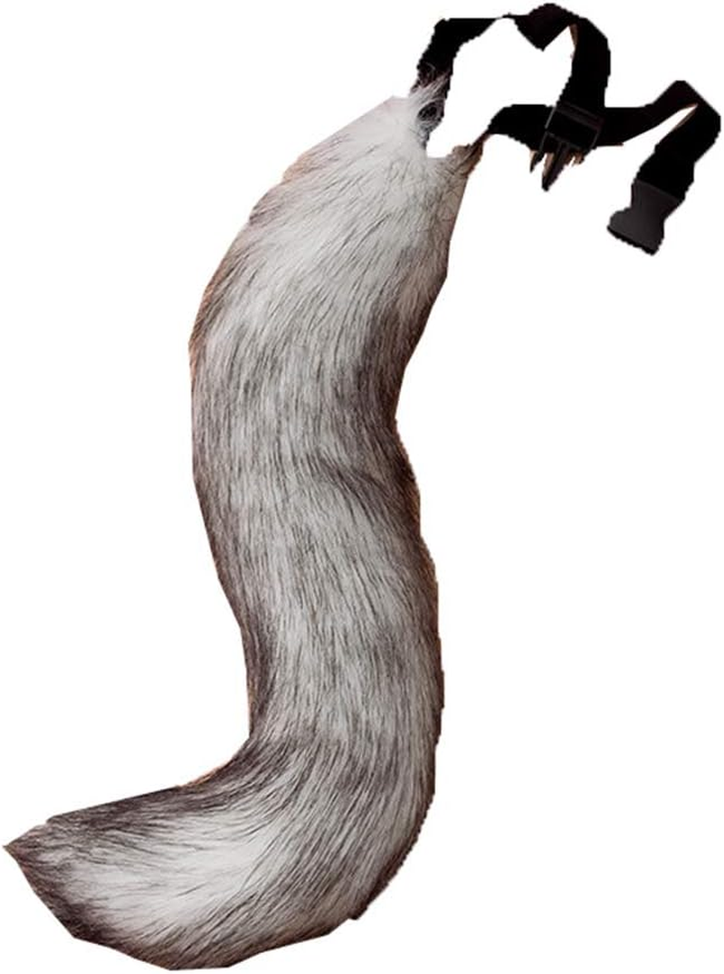 COSFLY Faux Fur Tail for Adult/Teen Furry Wolf Dog Fox Puppy Costume Halloween Party Cosplay Props (Gray Black)