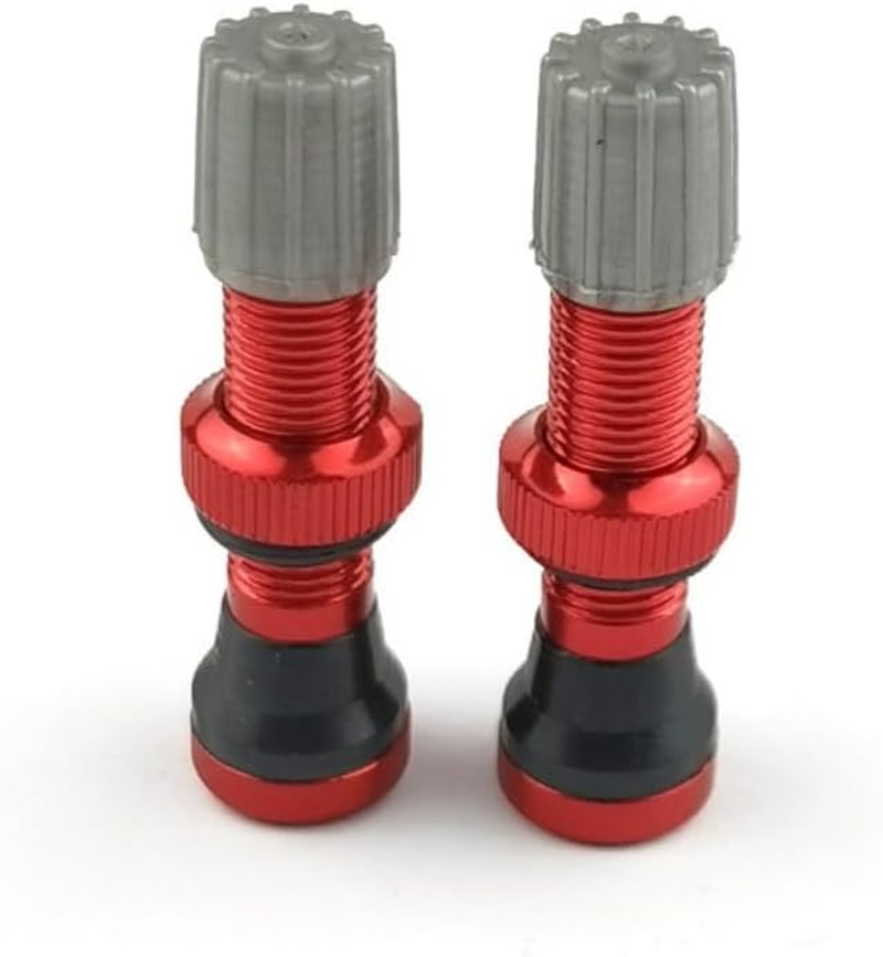 2Pcs 44Mm Red Tubeless Air Valve Aluminum Alloy Tyre Valve round Base Small Size Valves for MTB Road Bike Tubeless Valve Stem (With Caps) image number 1