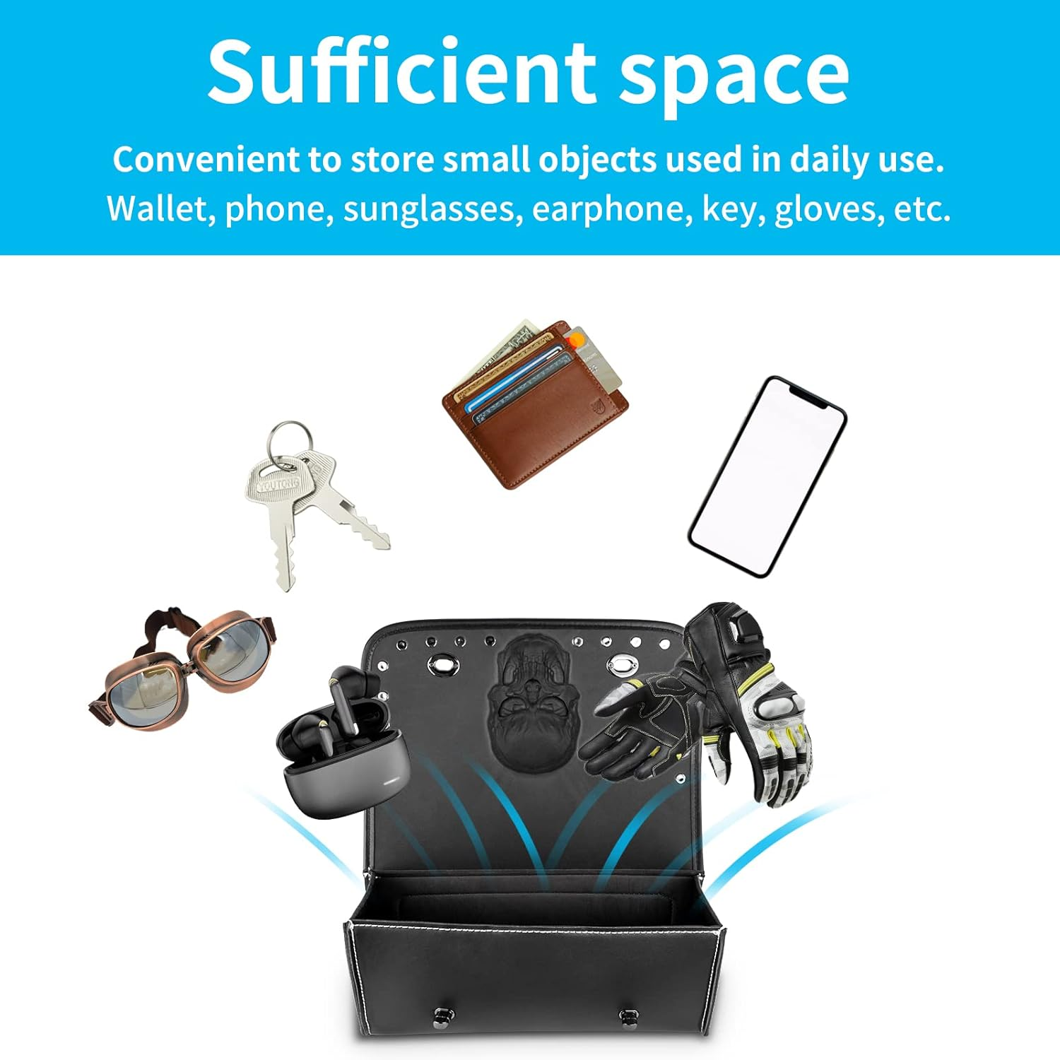 Universal Motorcycle 3D Skull Tool Saddlebags Front Fork Handlebar Bag PU Leather Sissybar Storage Pouch Compatible with Harley Dyna Scooter Softail Sportster Road King Kawasaki Suzuki image number 2