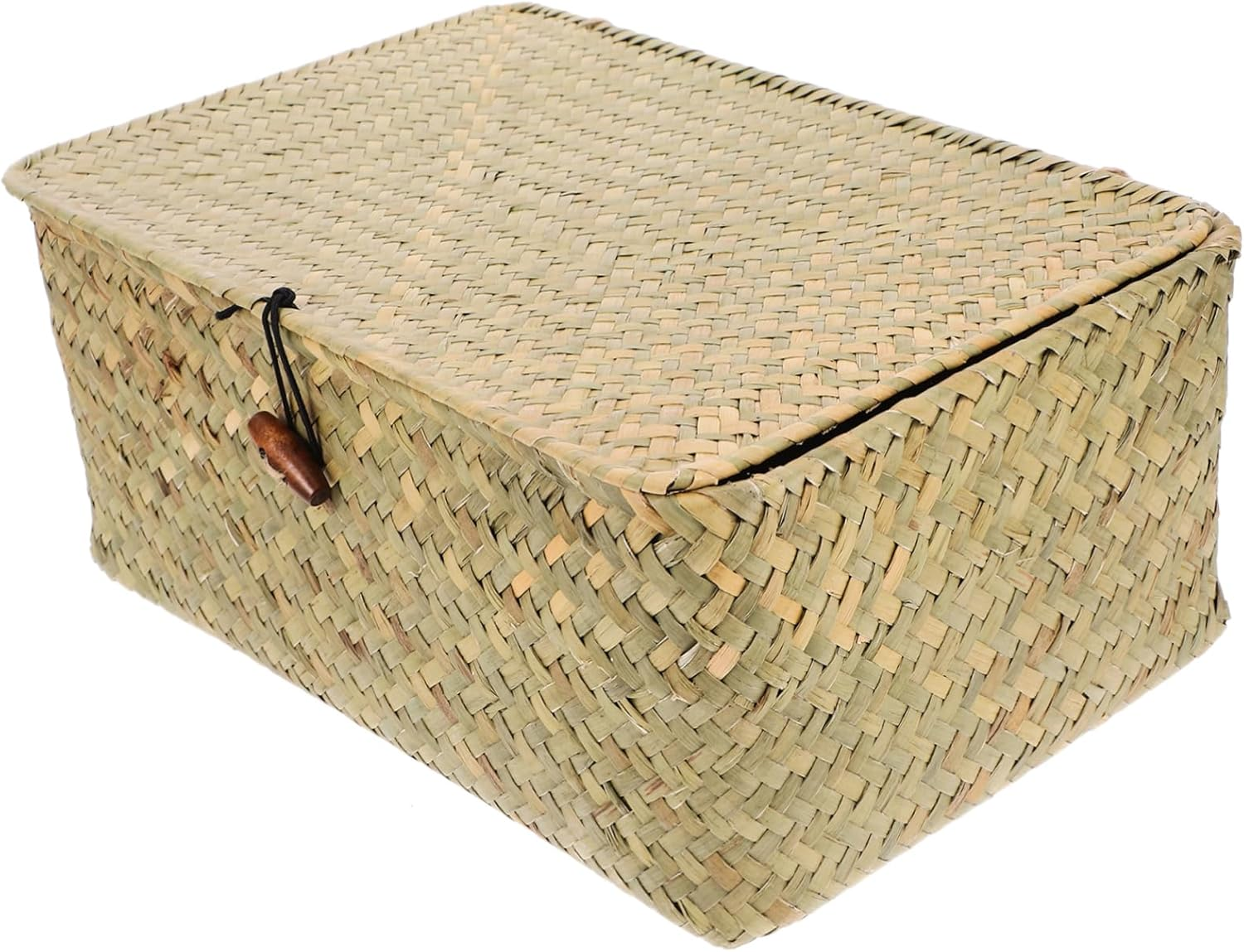 IMIKEYA Natural Color Woven Storage Box with Lid Rattan Basket for Organizing Clothes and Sundries Decor for Bedroom and Home image number 4