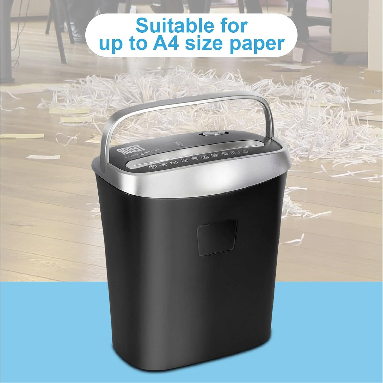 TECOR TR-508X 8-Sheet Cross-Cut Paper Shredder Feeder Width 200Mm - 15L Large Removable Bin Capacity Paper and Credit Cards - for Home/Office Use - Black image number 2