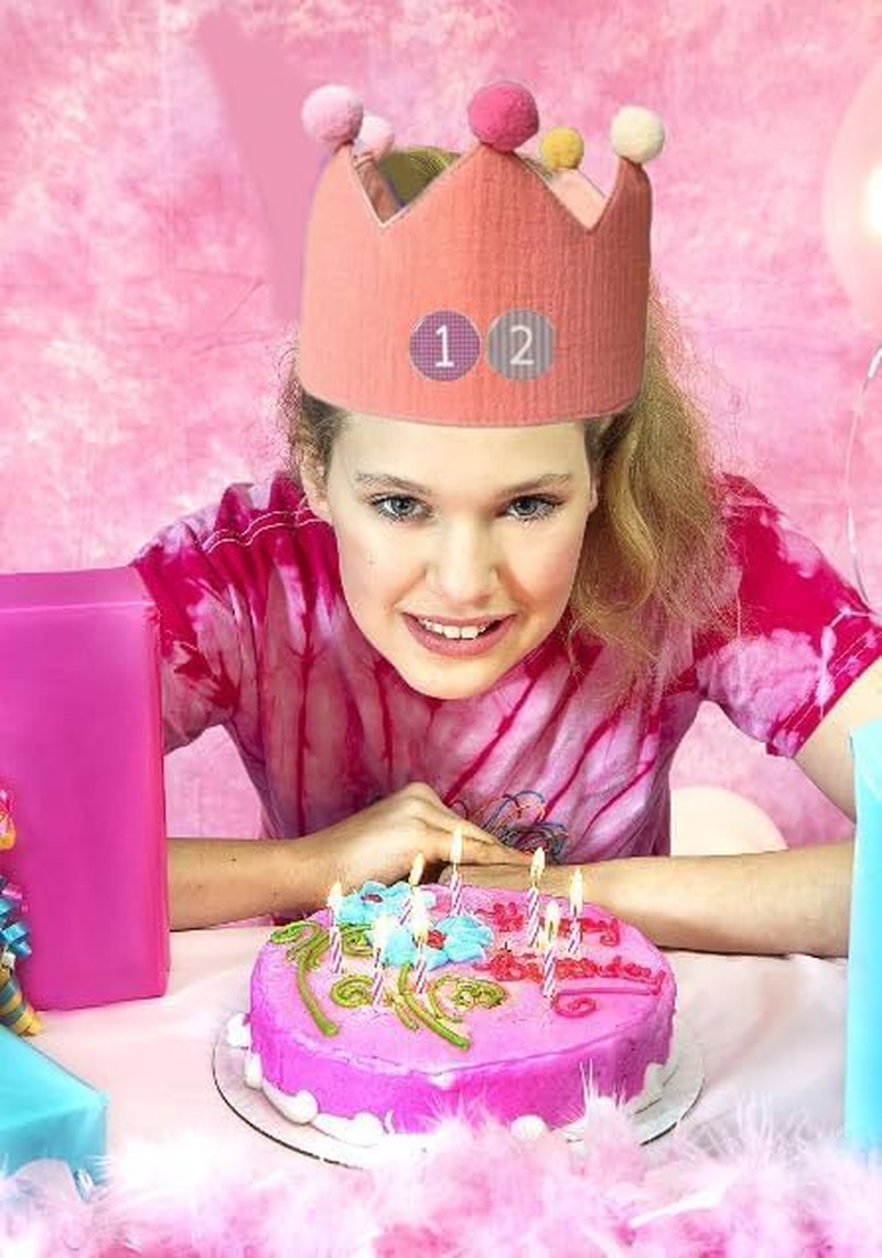 Baby Birthday Crown with Numbers, Reusable Children'S Birthday Hat, Kids Toddler Boys Girls Fabric Crown, Birthday Party Decorations for Baby Shower Numbers 0 to 9 Years Old (Pink) image number 1