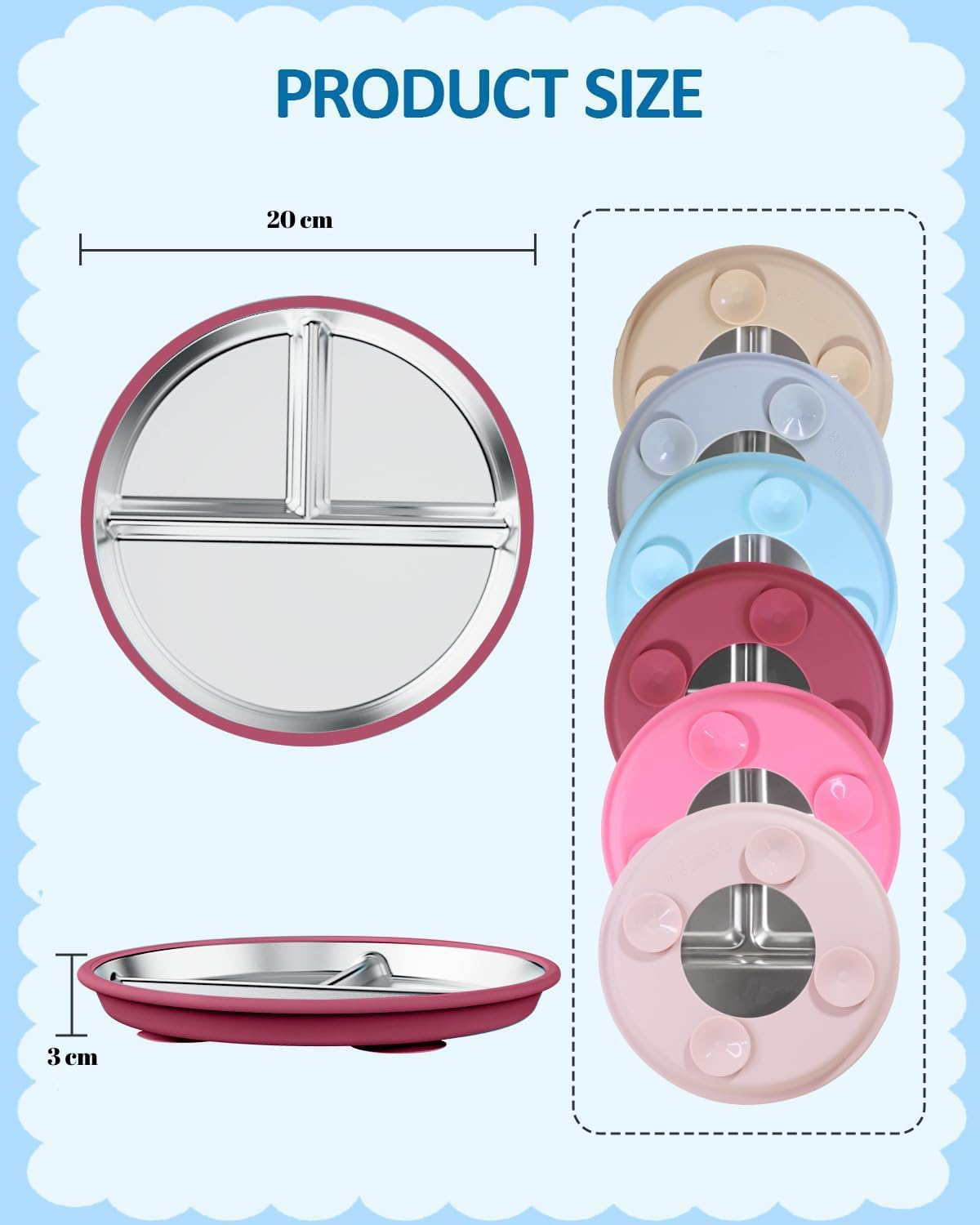 YUGO BABY Stainless Steel Divided Baby Plate with Removable Silicon Sleeve&Suction, Non-Slip Unbreakable Dishwasher Safe Metal Plates for Kids&Toddler Self Feeding Dinnerware (Quartz + Pink + Rose) image number 4