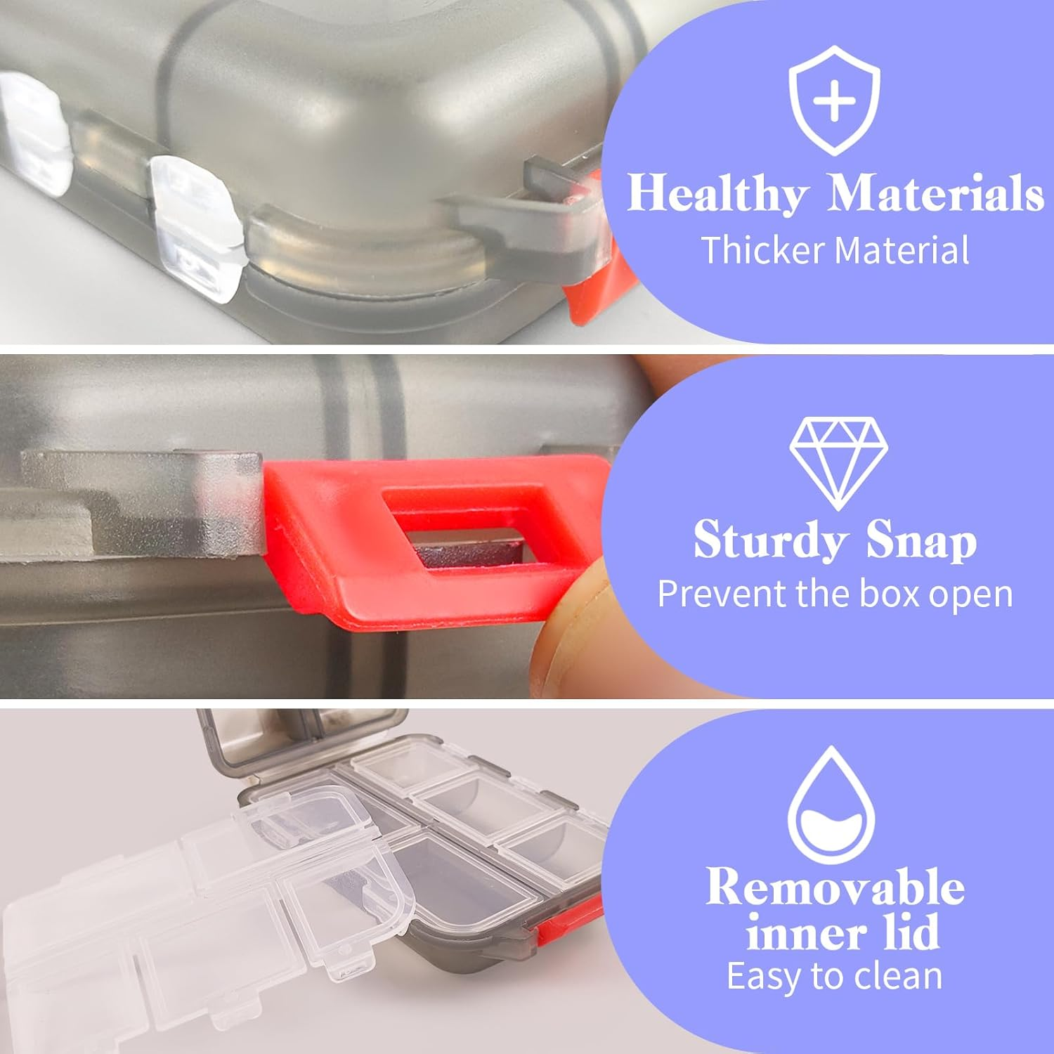 4 Pack Travel Pill Organizer, Small 10 Grid Compartments Pocket Pharmacy,Portable Medicine Container Case,Mini Daily Weekly 7 Day Medication Organizer image number 2