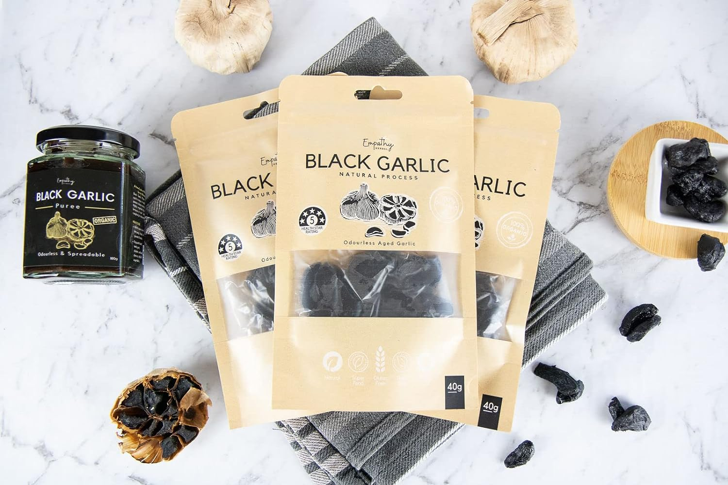 Empathy Herbal Premium Organic Black Garlic Peeled Cloves - Odorless & Delicious (40G)