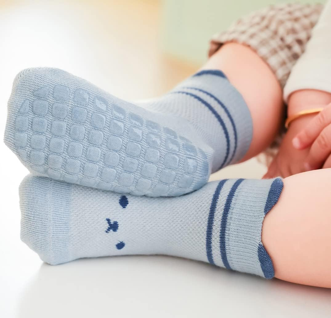 MOMSMENU Baby Socks Unisex Non Slip Toddler Sock Cotton Soft for Infant Kids Boys Girls 5 Pairs image number 6
